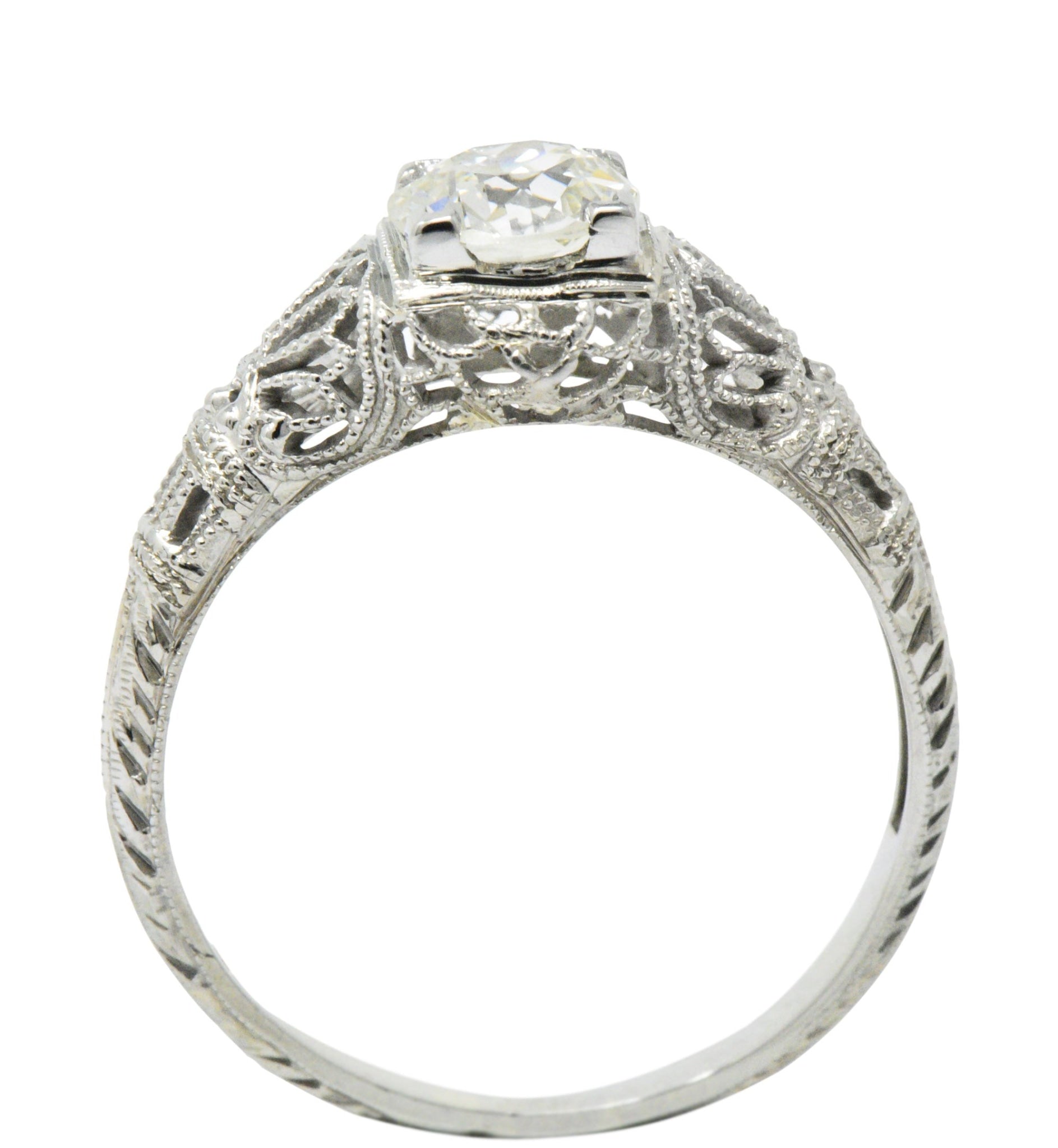 Edwardian 0.89 CTW Diamond & 18K White Gold Engagement Ring, GIA Wilson's Estate Jewelry