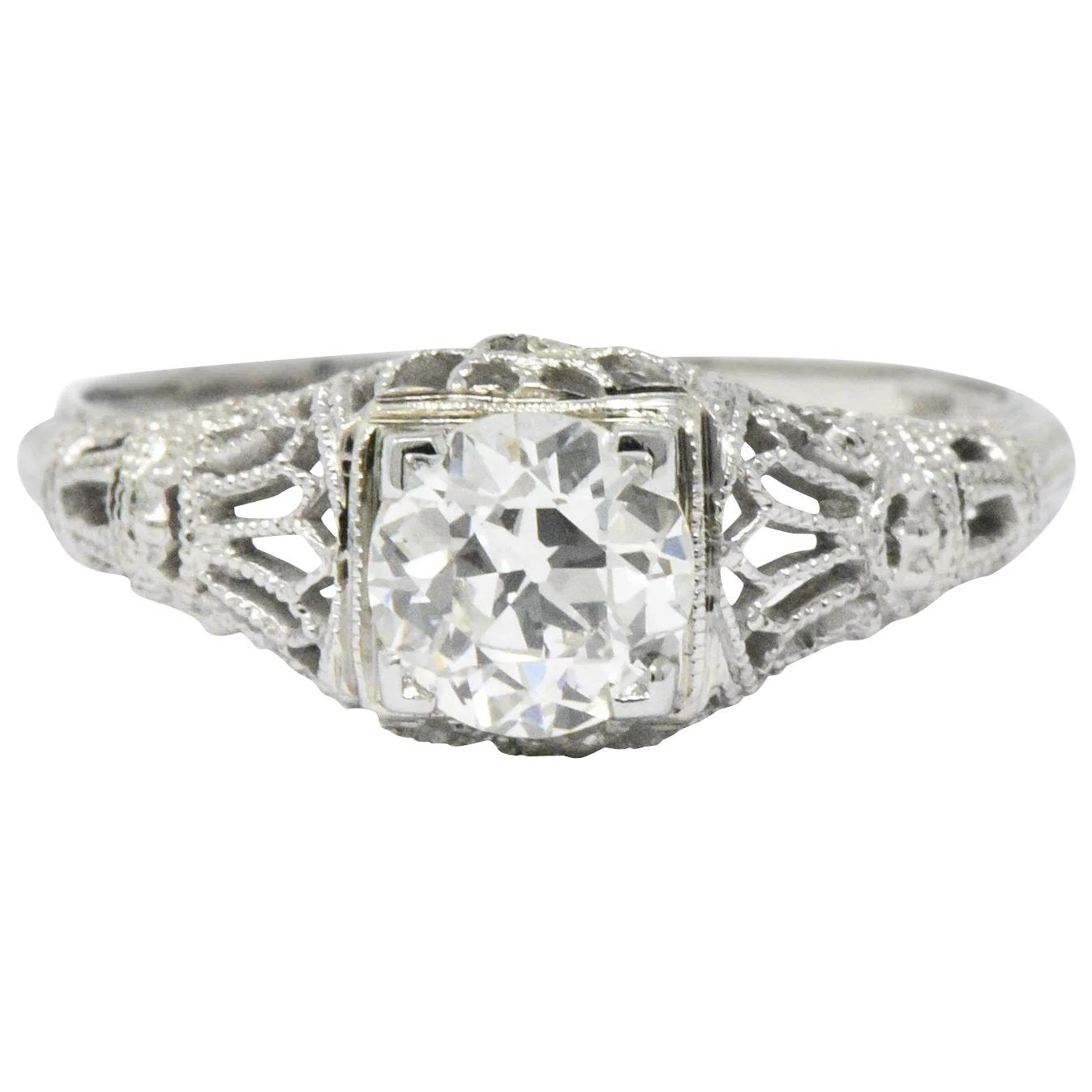 Edwardian 0.89 CTW Diamond & 18K White Gold Engagement Ring, GIA Wilson's Estate Jewelry