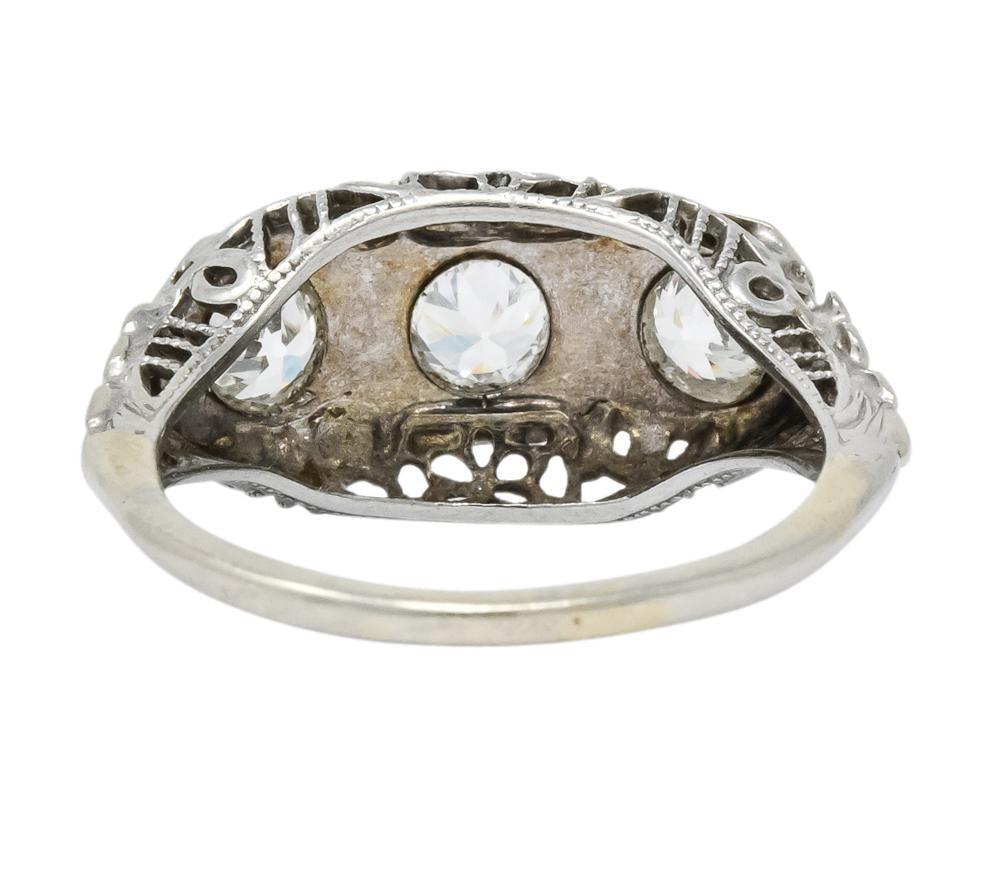 Edwardian 1.00 CTW Diamond Platinum-Topped 14 Karat White Gold Three Stone Ring - Wilson's Estate Jewelry