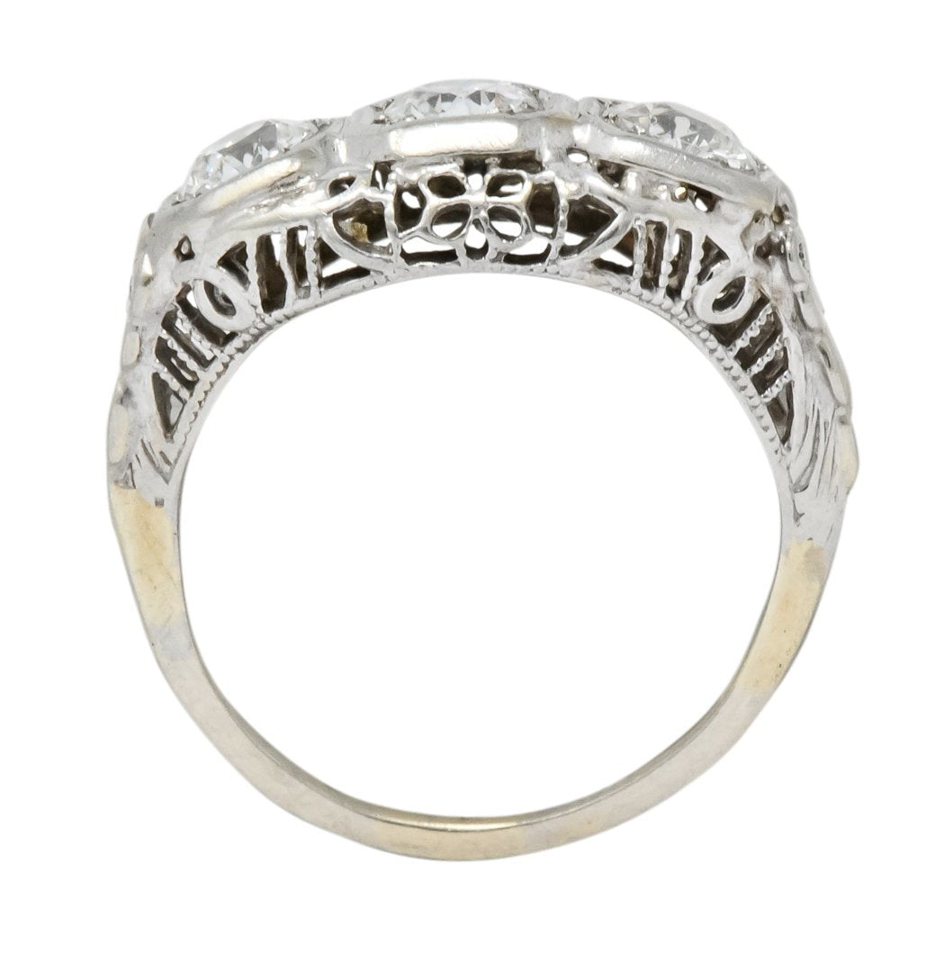 Edwardian 1.00 CTW Diamond Platinum-Topped 14 Karat White Gold Three Stone Ring - Wilson's Estate Jewelry