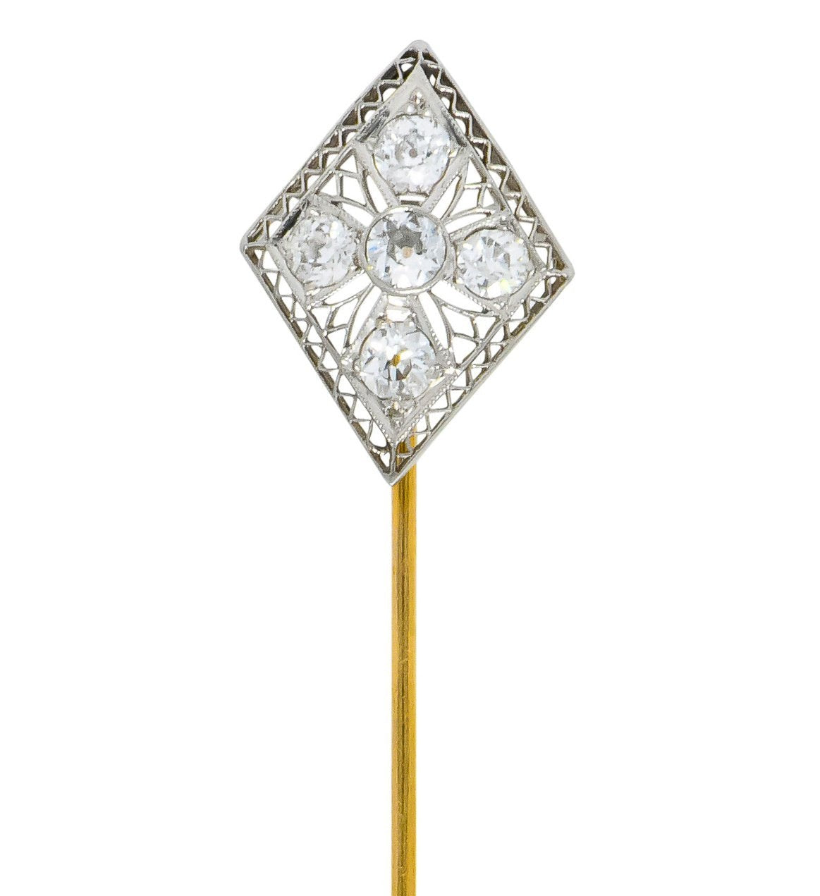 Edwardian 1.00 CTW European Cut Diamond Platinum Cross Stickpin - Wilson's Estate Jewelry