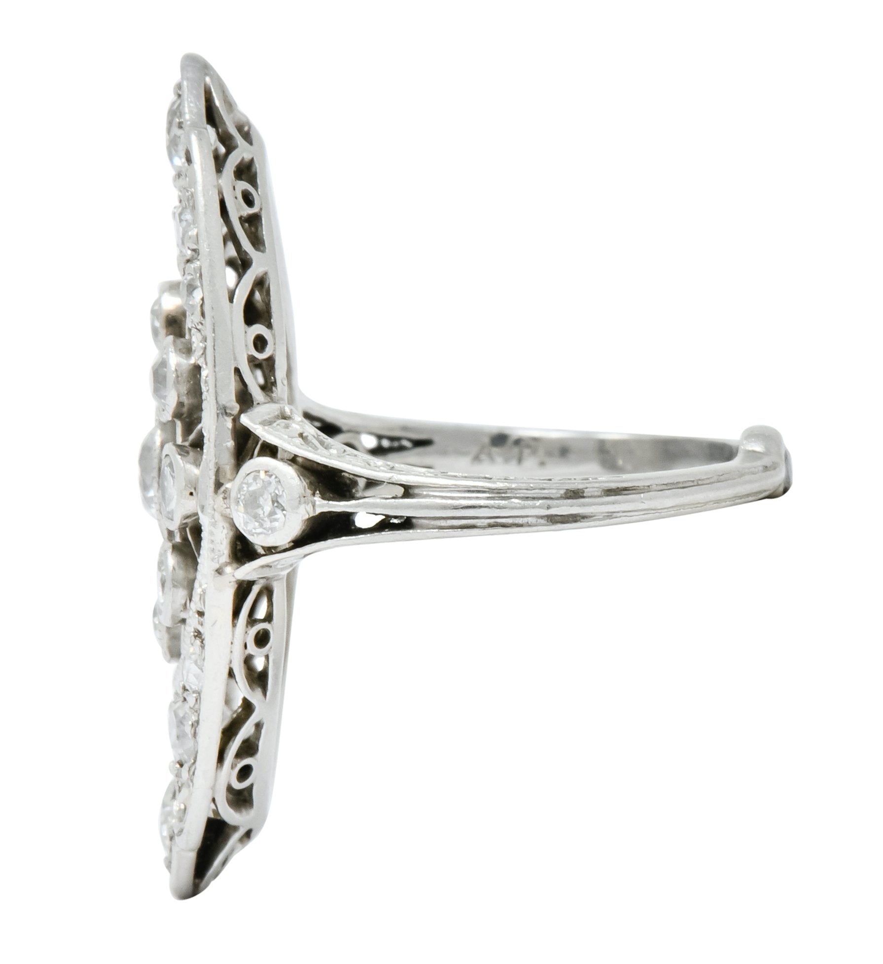 Edwardian 1.10 CTW Diamond Platinum Navette Dinner Ring - Wilson's Estate Jewelry