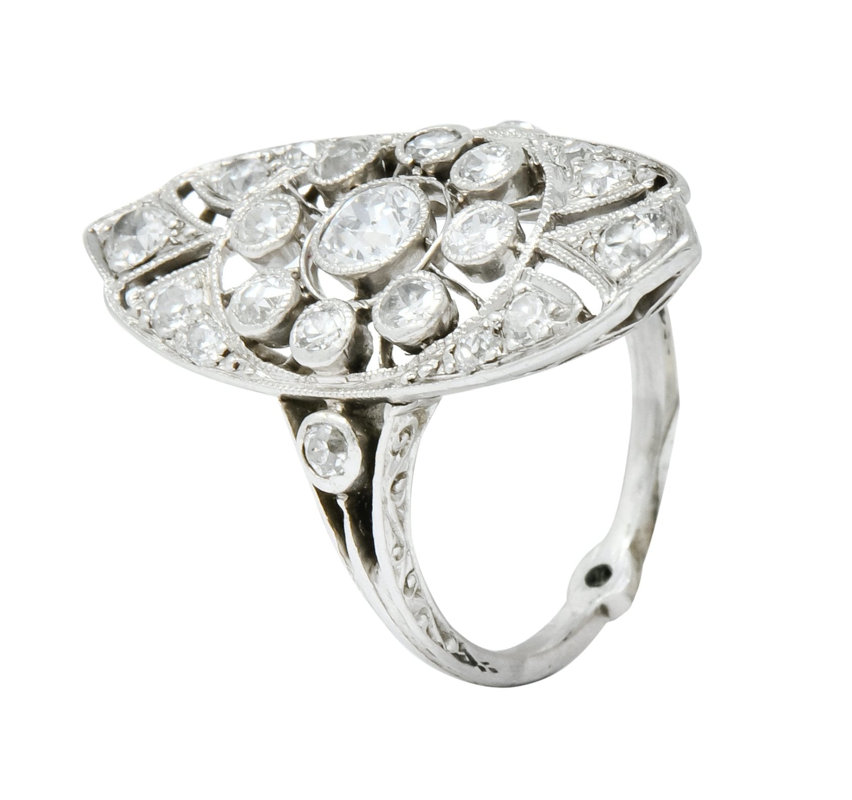 Edwardian 1.10 CTW Diamond Platinum Navette Dinner Ring - Wilson's Estate Jewelry