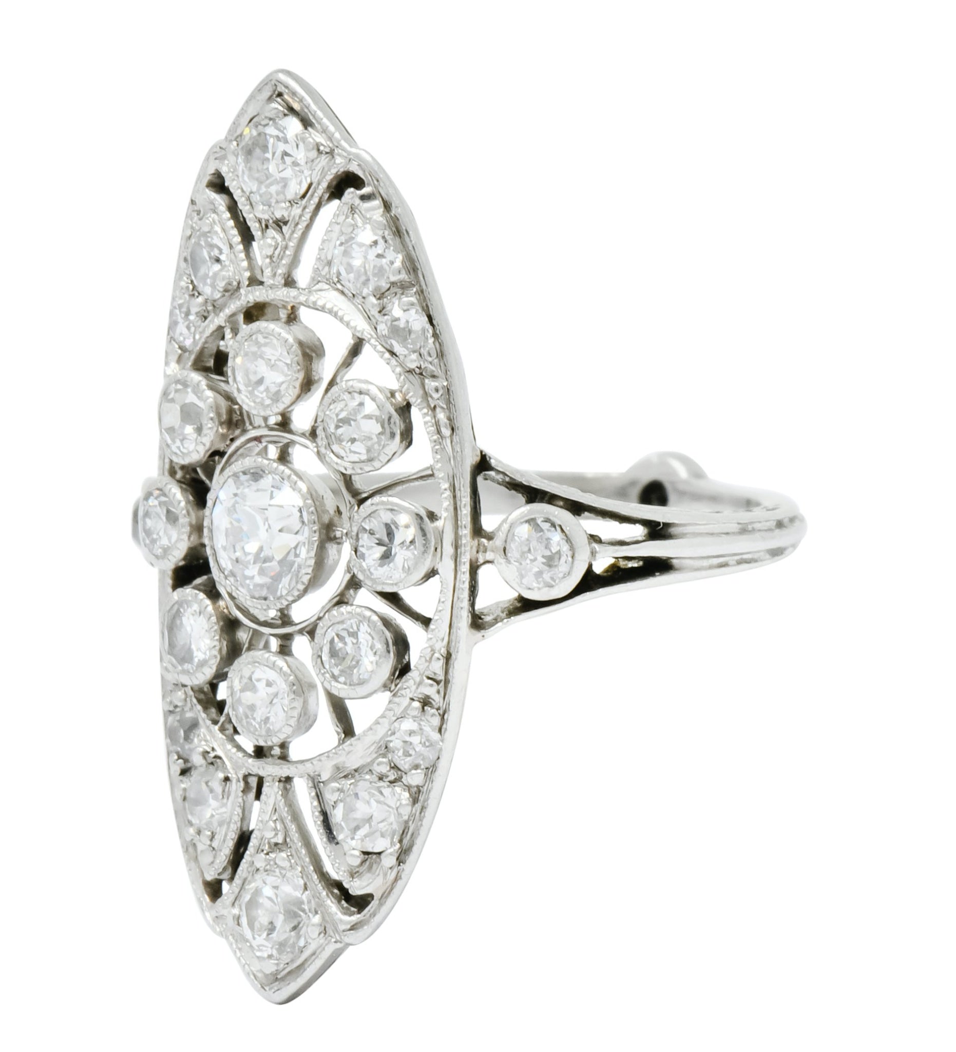 Edwardian 1.10 CTW Diamond Platinum Navette Dinner Ring - Wilson's Estate Jewelry