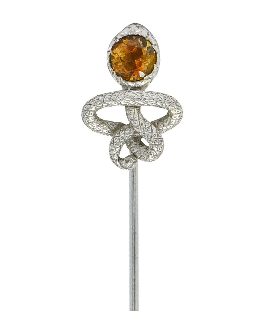 Edwardian 1.15 CTW Tourmaline Platinum Intertwined Snake Stickpin - Wilson's Estate Jewelry