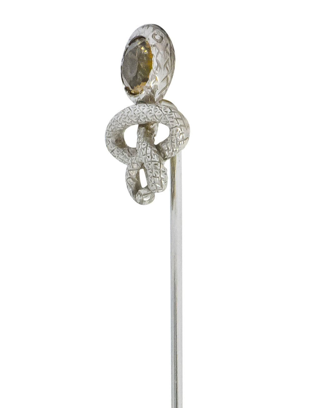 Edwardian 1.15 CTW Tourmaline Platinum Intertwined Snake Stickpin - Wilson's Estate Jewelry