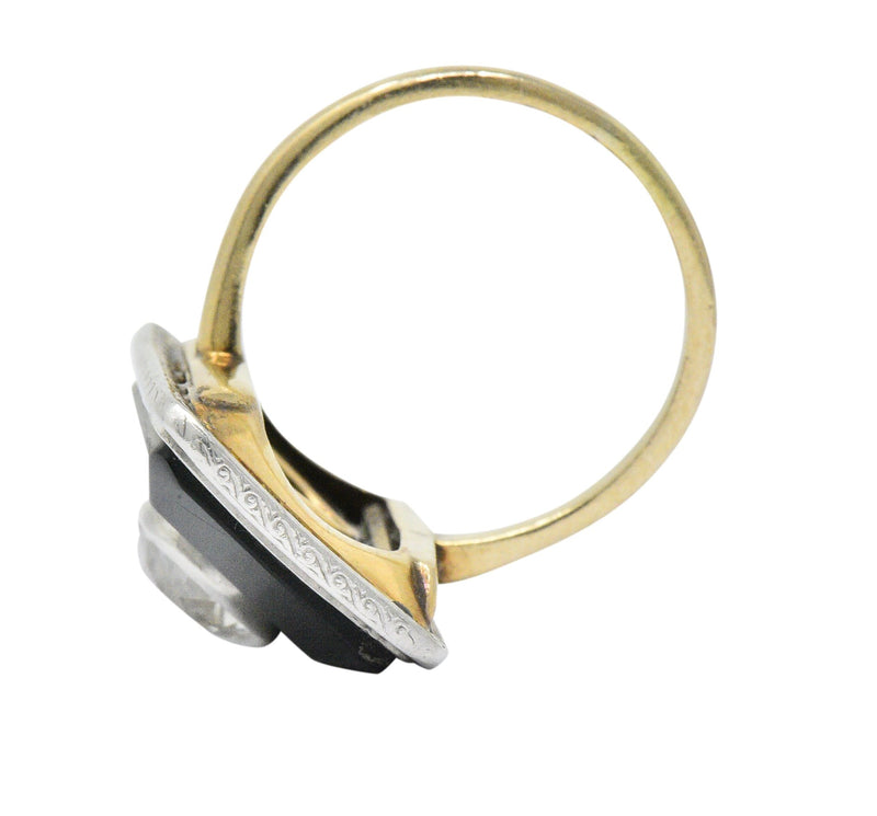 Edwardian 1.20 CTW Diamond Onyx Platinum 14 Karat Gold Ring Wilson's Estate Jewelry