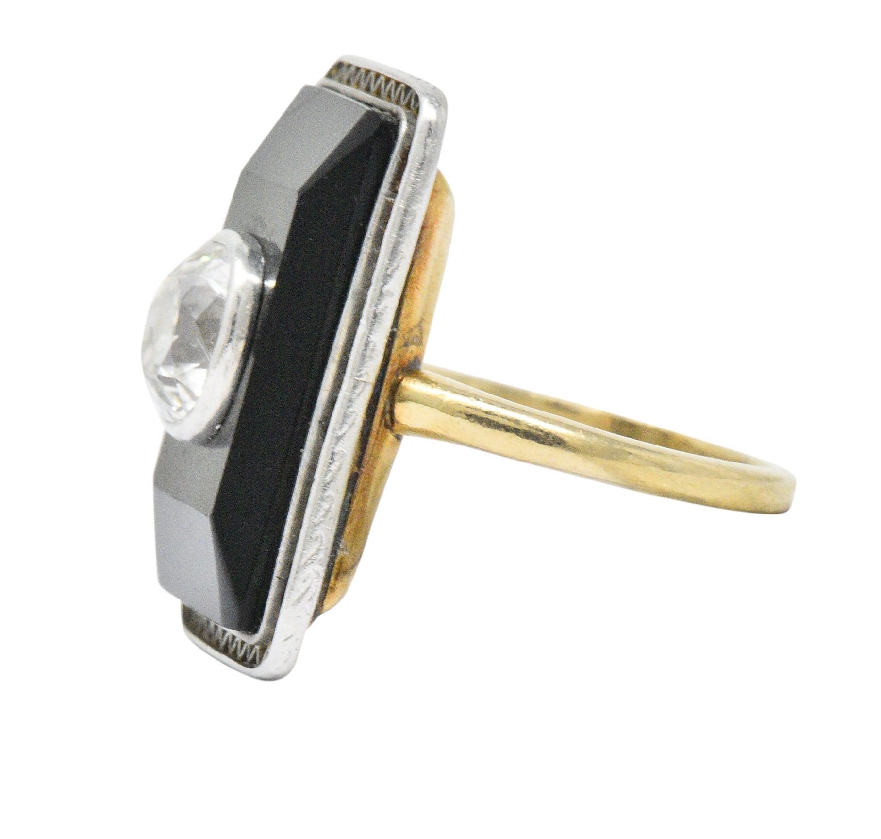 Edwardian 1.20 CTW Diamond Onyx Platinum 14 Karat Gold Ring Wilson's Estate Jewelry