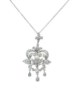 Edwardian 1.20 CTW Diamond Pearl Platinum-Topped 14 Karat Gold Pendant Necklace - Wilson's Estate Jewelry