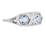 Edwardian 1.30 CTW Aquamarine Diamond Platinum Dinner Ring - Wilson's Estate Jewelry