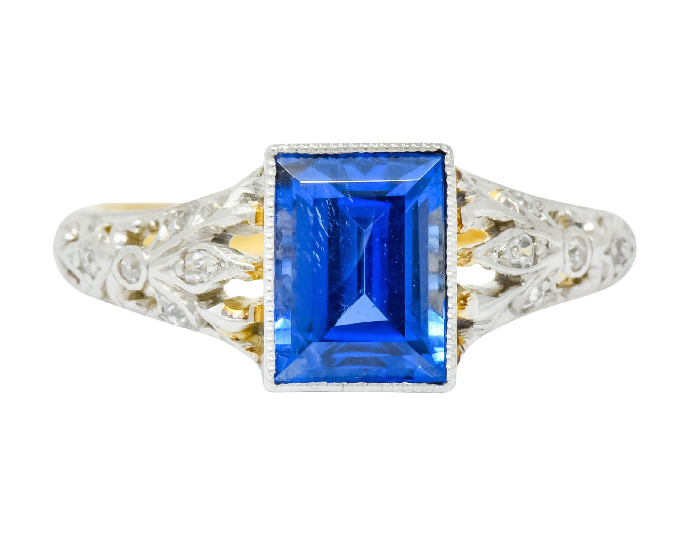 Edwardian 1.42 CTW No Heat Ceylon Sapphire Diamond Platinum-Topped Gold Ring AGL Wilson's Estate Jewelry