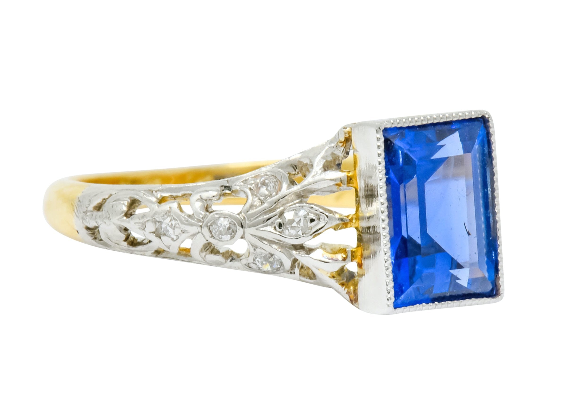 Edwardian 1.42 CTW No Heat Ceylon Sapphire Diamond Platinum-Topped Gold Ring AGL Wilson's Estate Jewelry