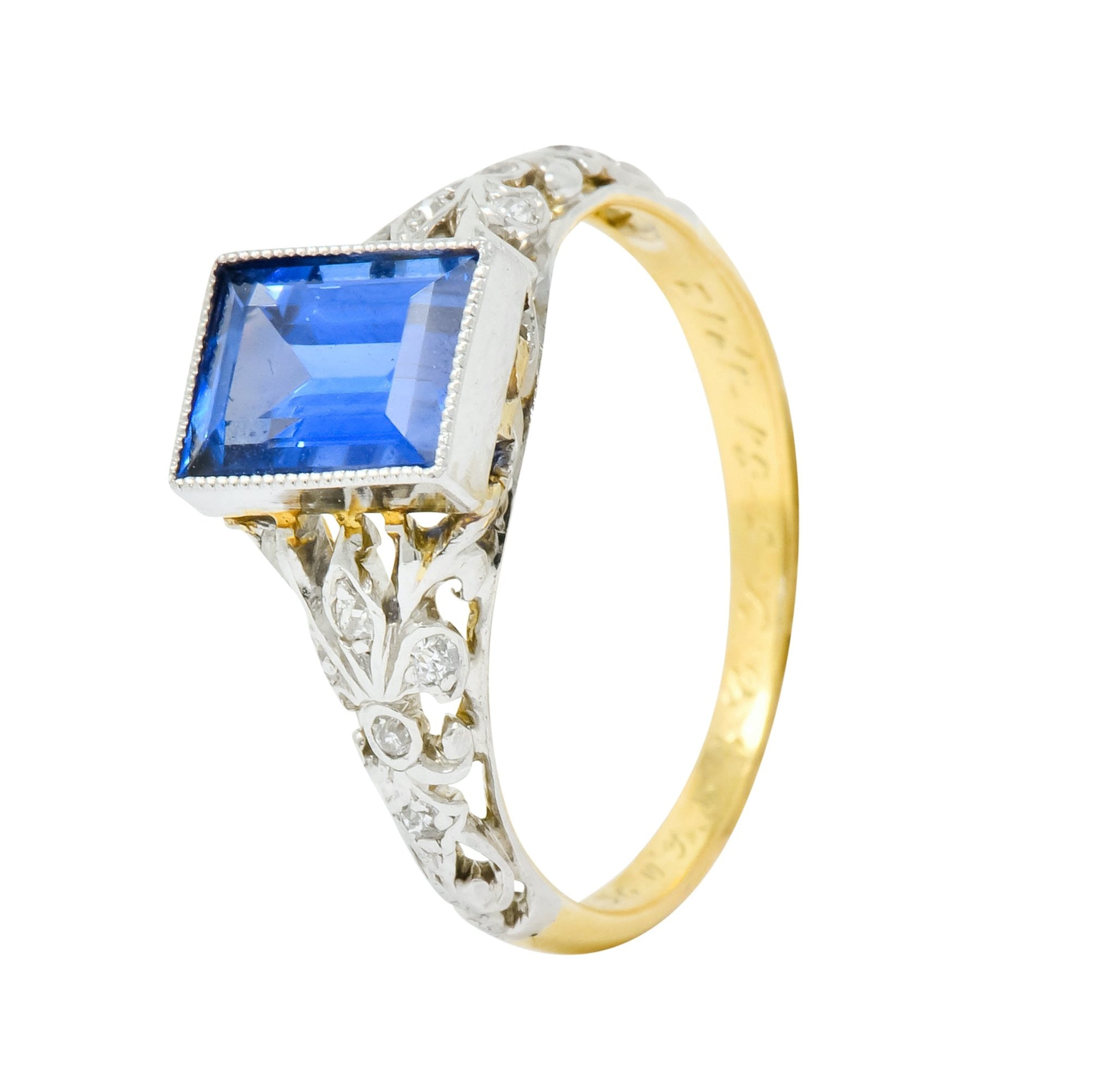 Edwardian 1.42 CTW No Heat Ceylon Sapphire Diamond Platinum-Topped Gold Ring AGL Wilson's Estate Jewelry