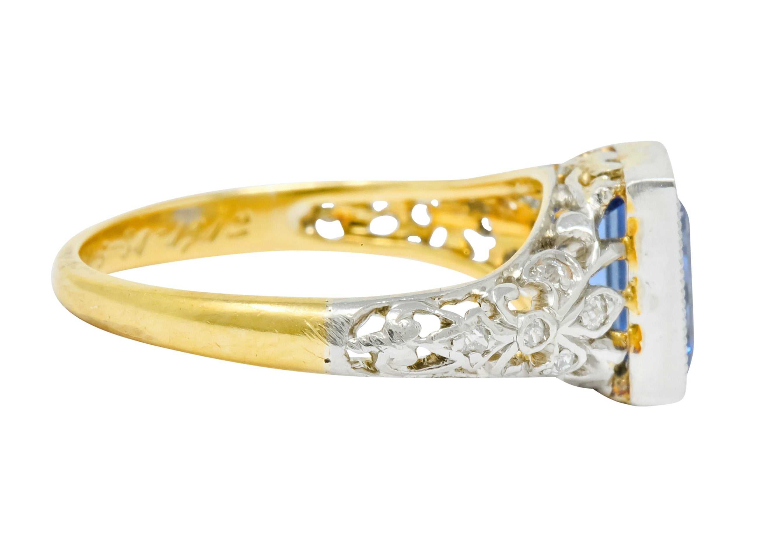 Edwardian 1.42 CTW No Heat Ceylon Sapphire Diamond Platinum-Topped Gold Ring AGL Wilson's Estate Jewelry