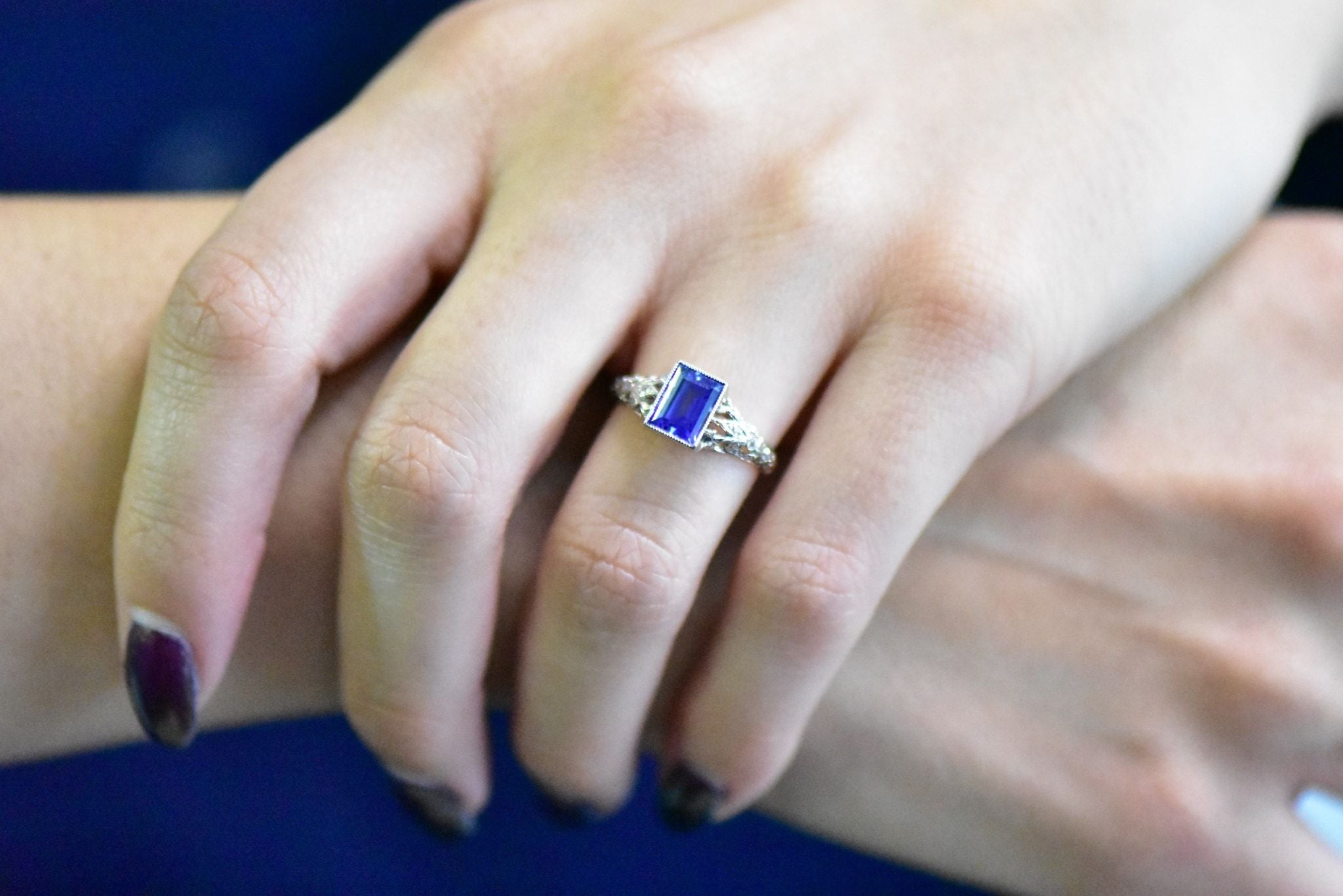 Edwardian 1.42 CTW No Heat Ceylon Sapphire Diamond Platinum-Topped Gold Ring AGL Wilson's Estate Jewelry