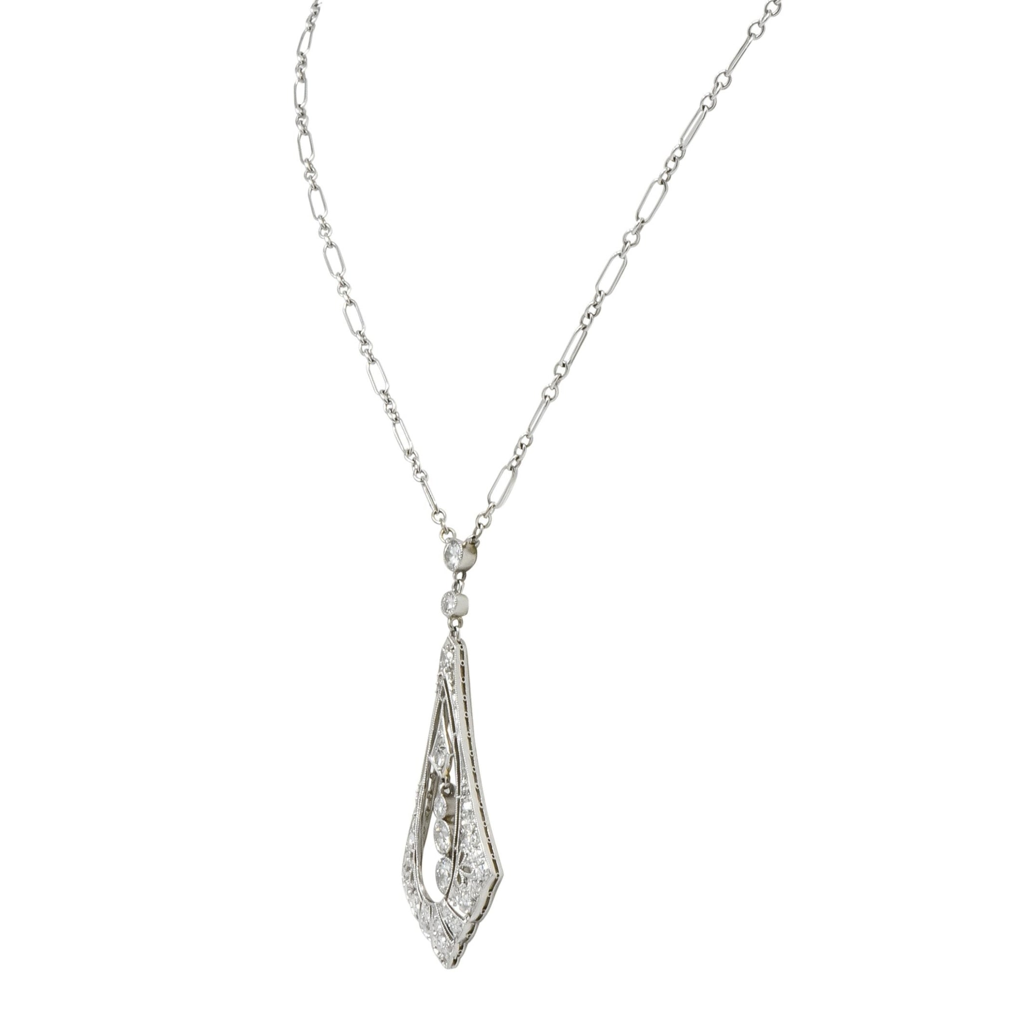 Edwardian 1.40 CTW Diamond Platinum 14 Karat White Gold Drop Necklace Binder Bros. - Wilson's Estate Jewelry