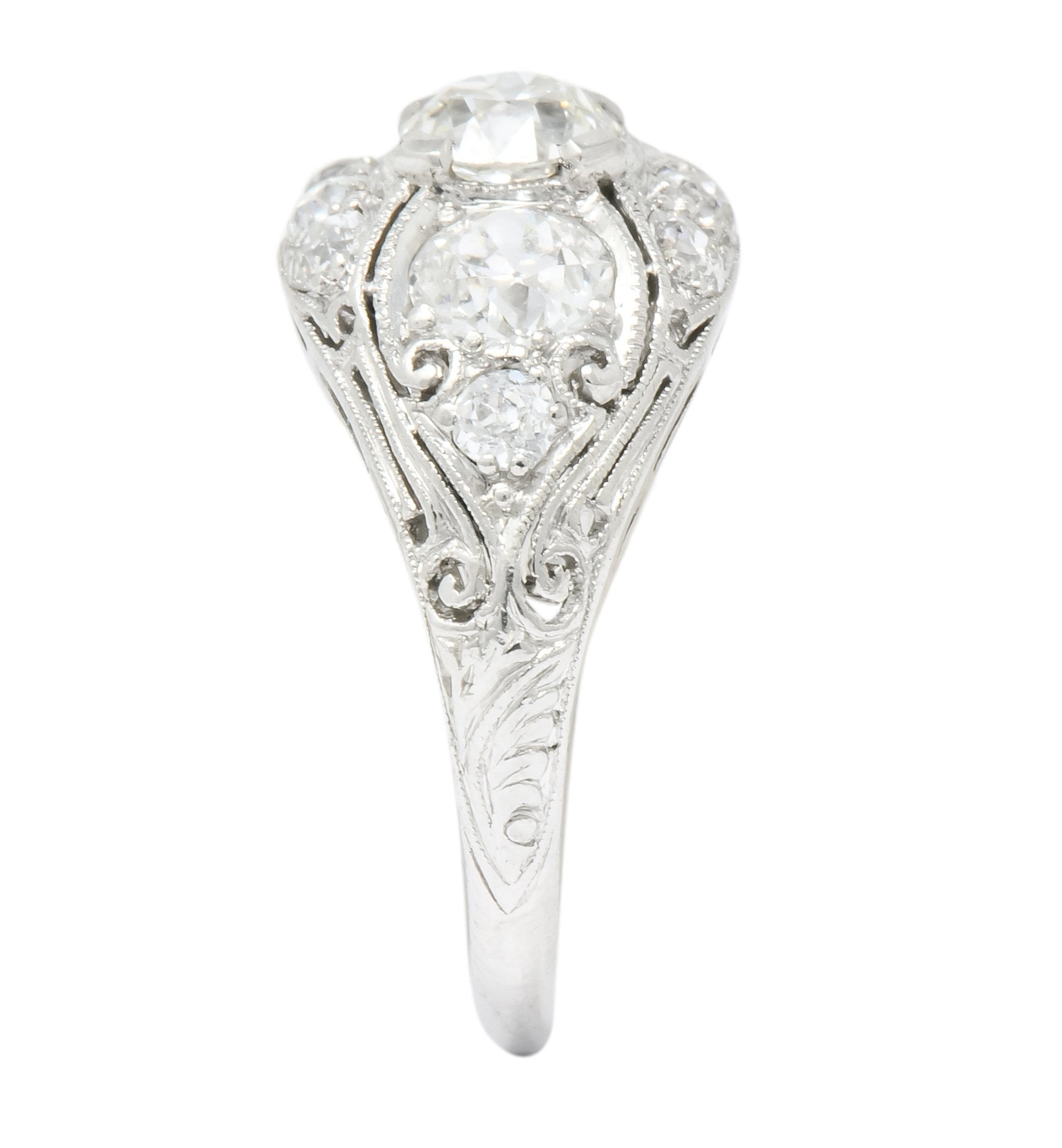 Edwardian 1.45 CTW Old European Diamond Platinum Three Stone Ring - Wilson's Estate Jewelry