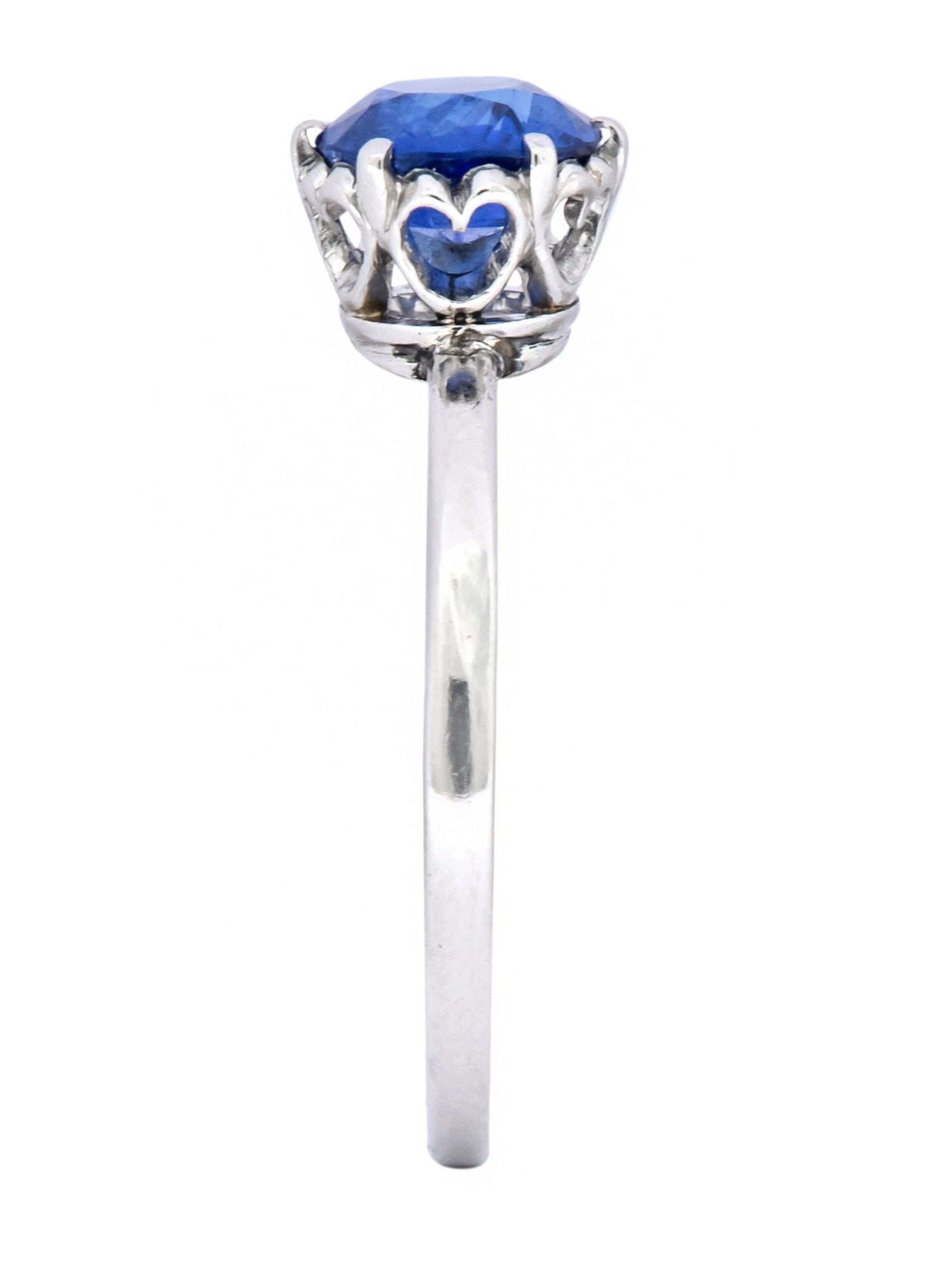 Edwardian 1.59 CTW No Heat Burma Sapphire Platinum Heart Filigree Ring AGL - Wilson's Estate Jewelry