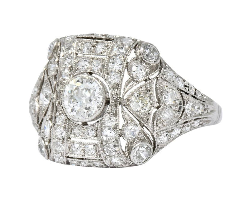 Edwardian 1.60 CTW Old European Cut Diamond Platinum Dinner Ring - Wilson's Estate Jewelry