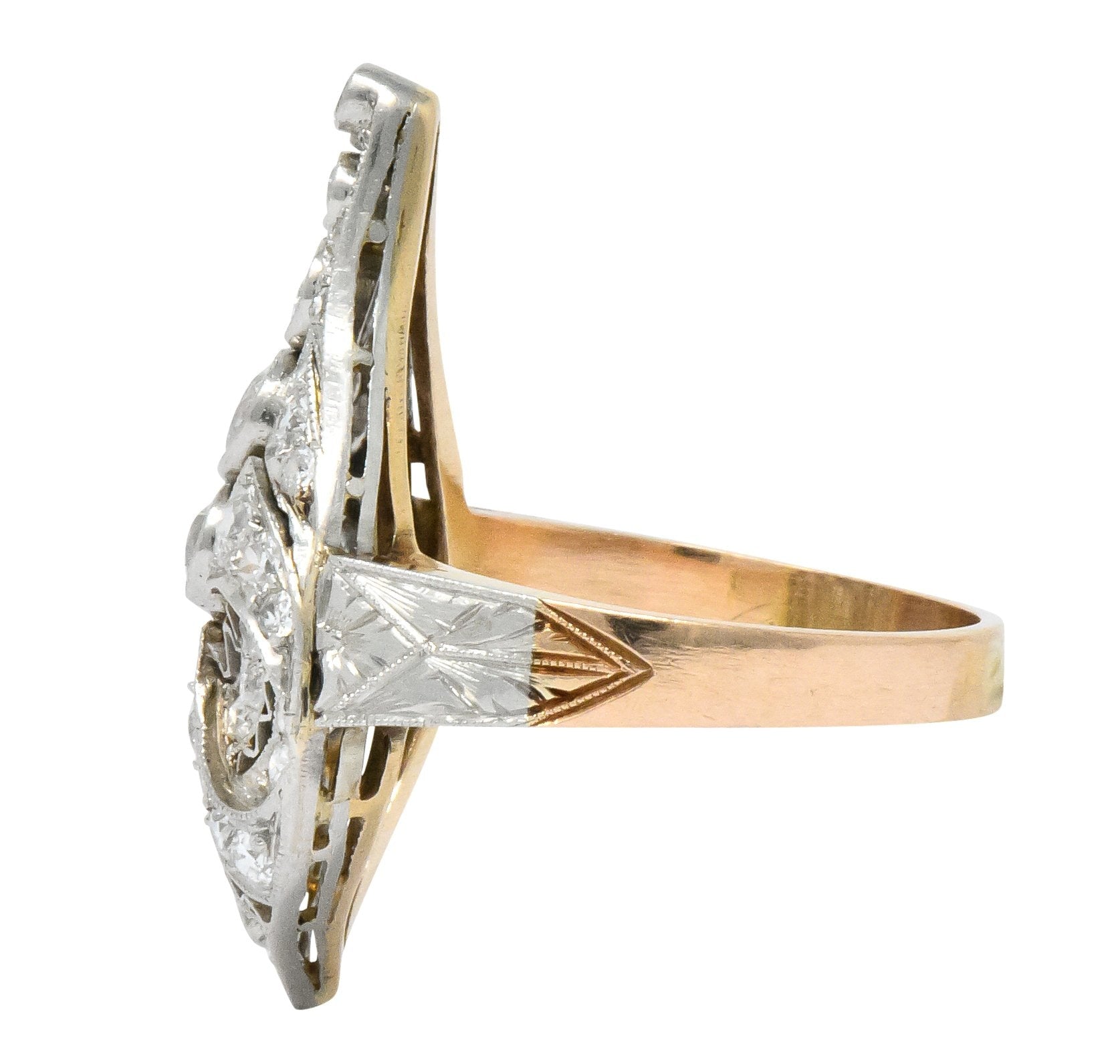 Edwardian 1.60 CTW Old European Diamond Platinum 14 Karat Rose Gold Cocktail Ring - Wilson's Estate Jewelry