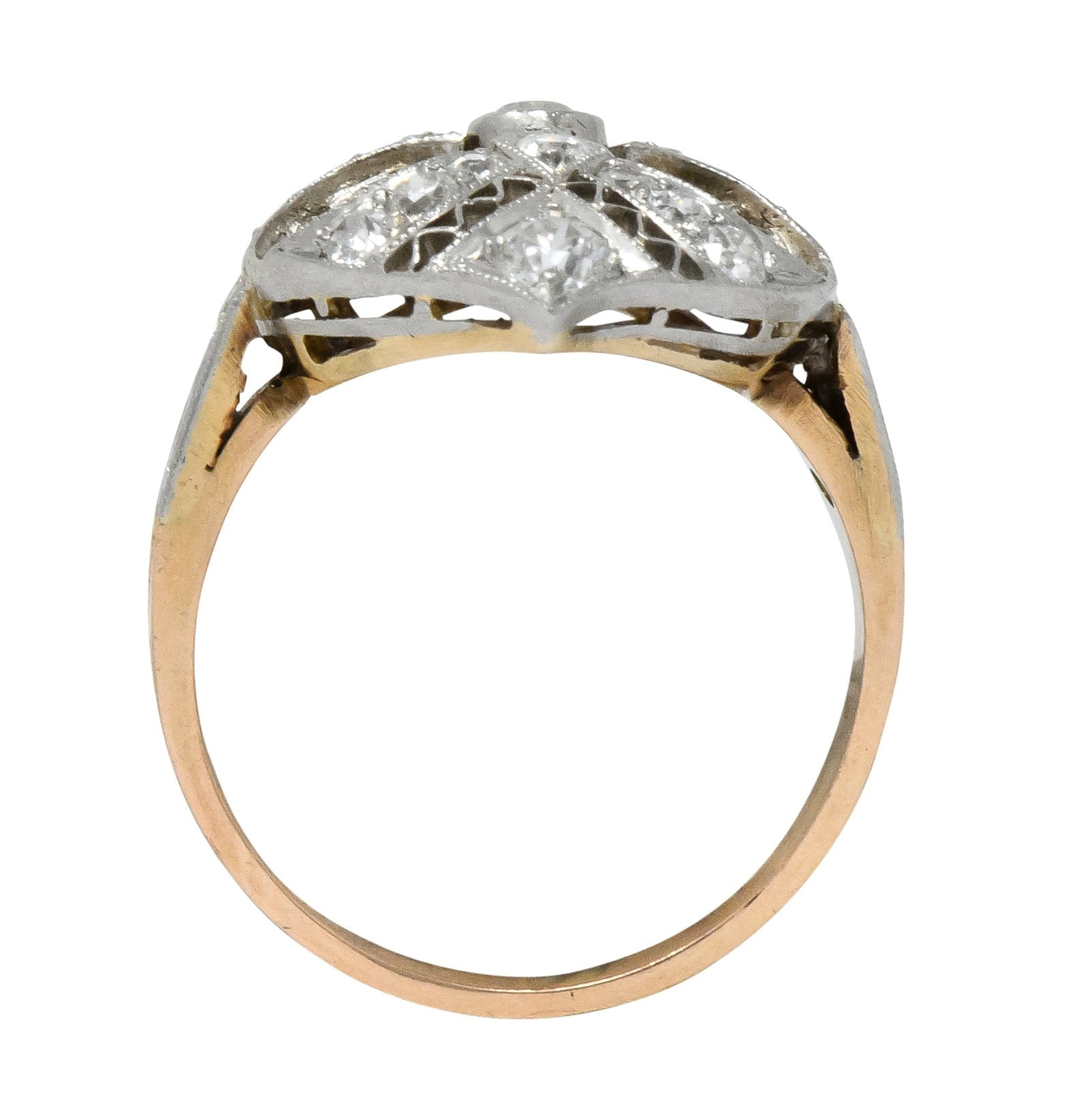 Edwardian 1.60 CTW Old European Diamond Platinum 14 Karat Rose Gold Cocktail Ring - Wilson's Estate Jewelry