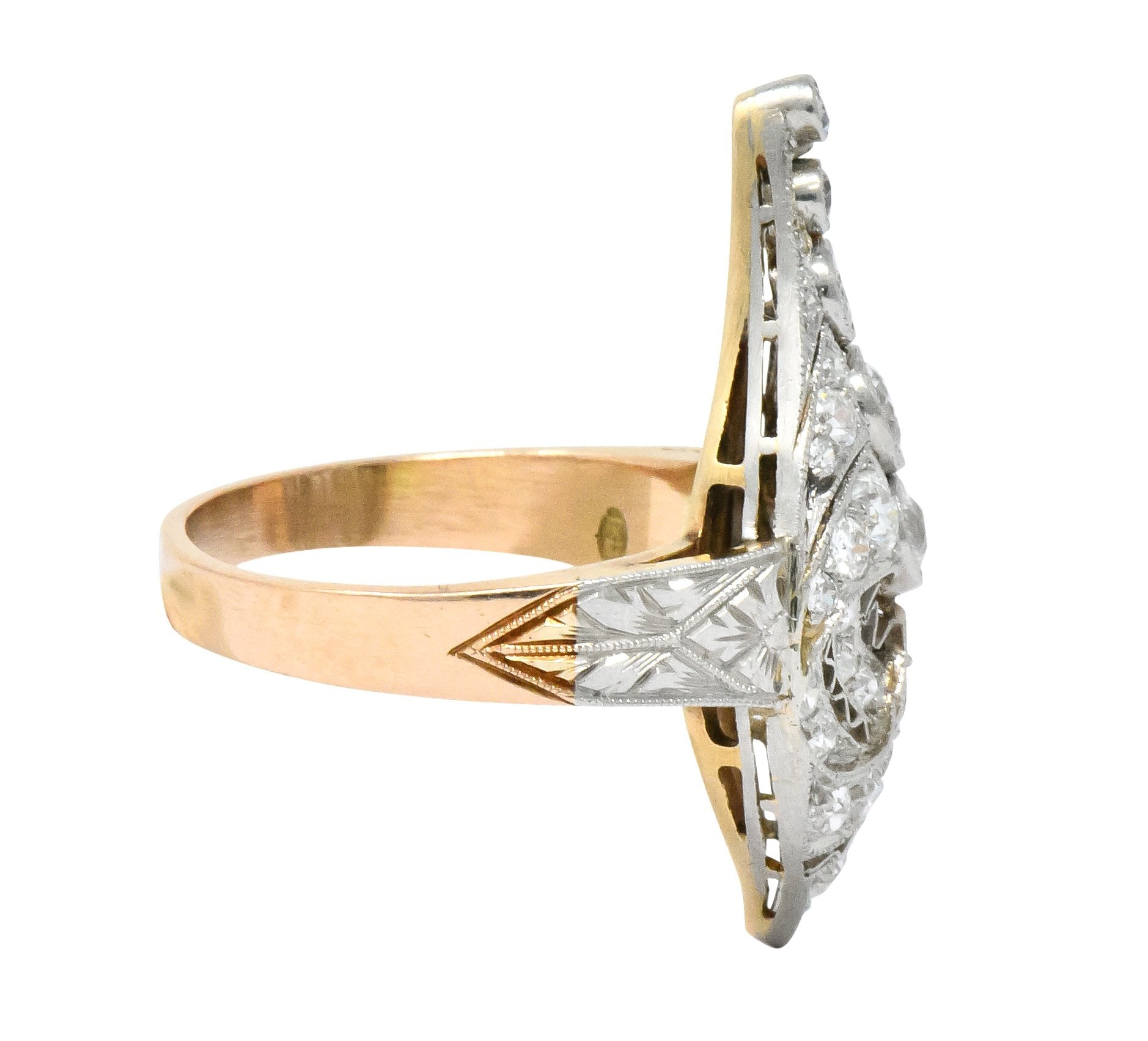 Edwardian 1.60 CTW Old European Diamond Platinum 14 Karat Rose Gold Cocktail Ring - Wilson's Estate Jewelry