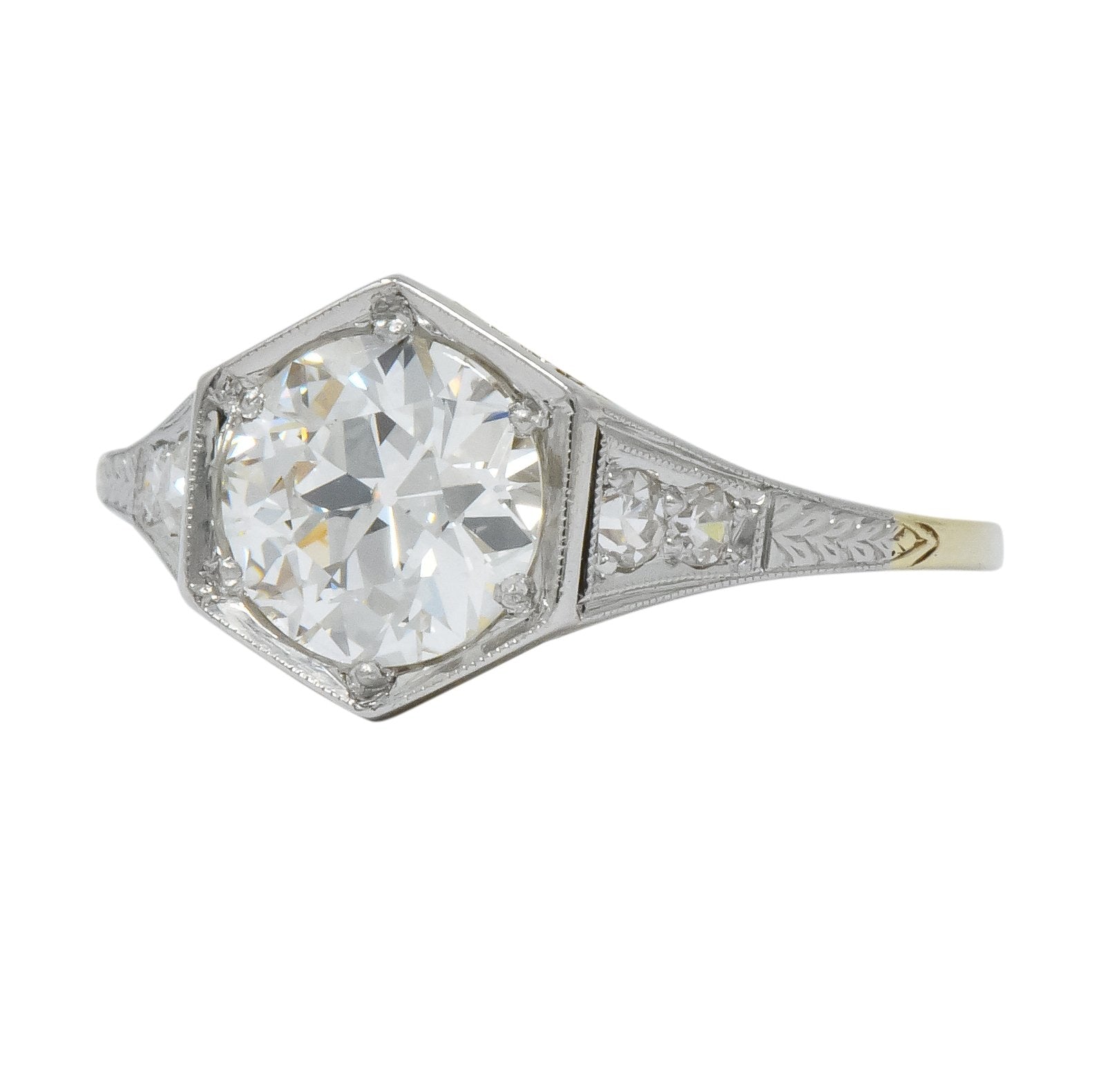 Edwardian 1.61 CTW Diamond Platinum-Topped 14 Karat Gold Engagement Ring GIA - Wilson's Estate Jewelry