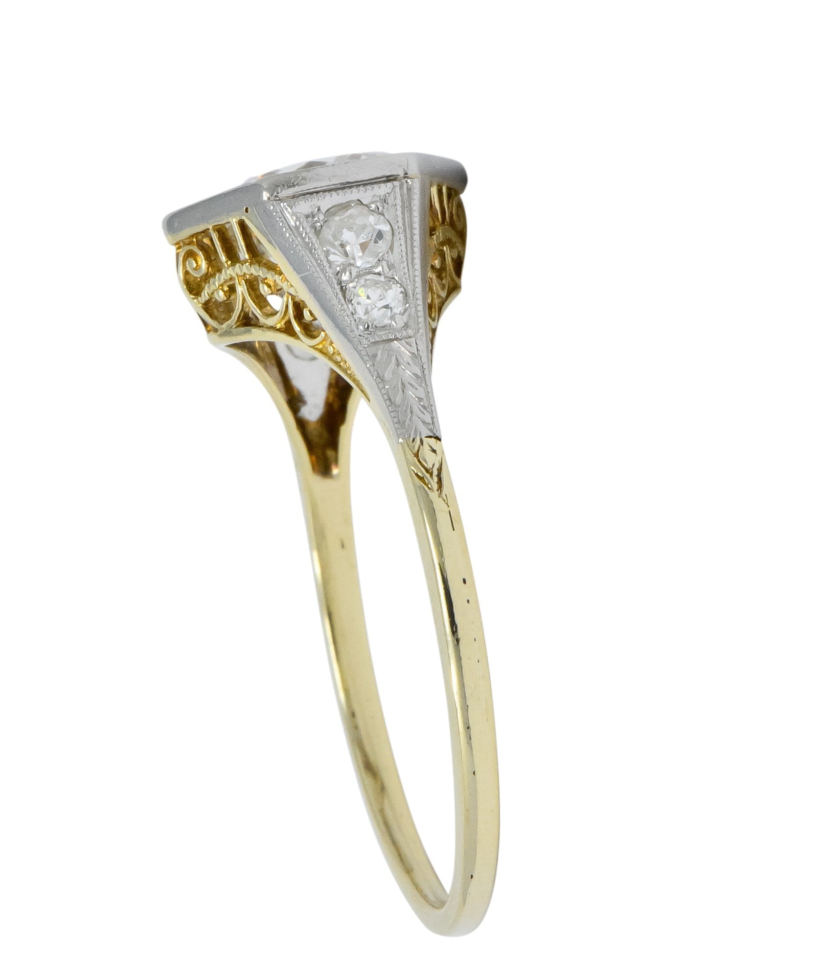 Edwardian 1.61 CTW Diamond Platinum-Topped 14 Karat Gold Engagement Ring GIA - Wilson's Estate Jewelry