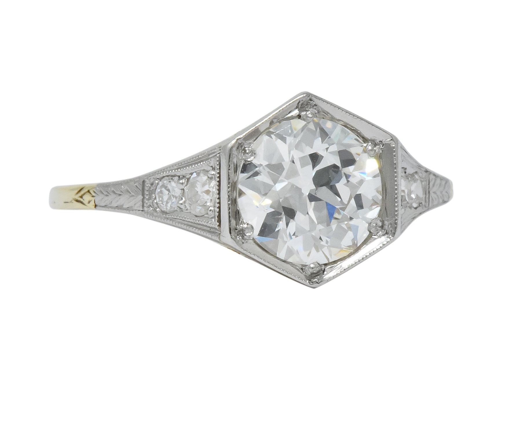 Edwardian 1.61 CTW Diamond Platinum-Topped 14 Karat Gold Engagement Ring GIA - Wilson's Estate Jewelry