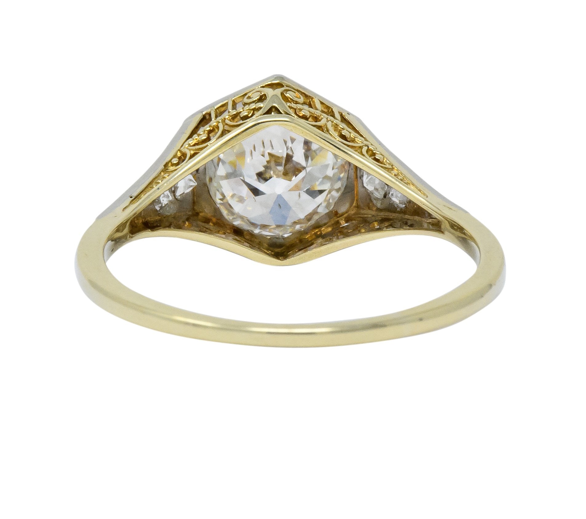 Edwardian 1.61 CTW Diamond Platinum-Topped 14 Karat Gold Engagement Ring GIA - Wilson's Estate Jewelry