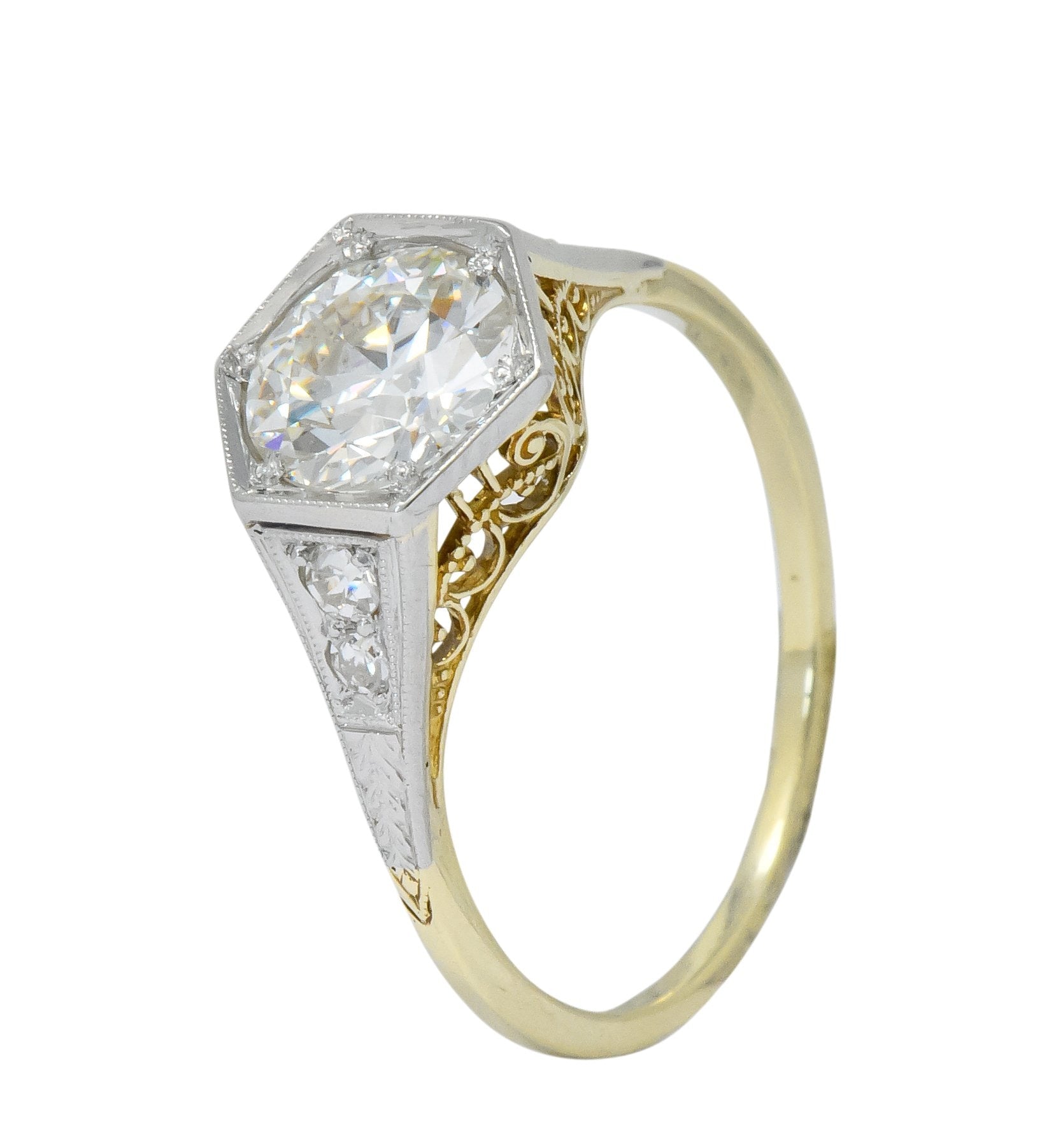 Edwardian 1.61 CTW Diamond Platinum-Topped 14 Karat Gold Engagement Ring GIA - Wilson's Estate Jewelry