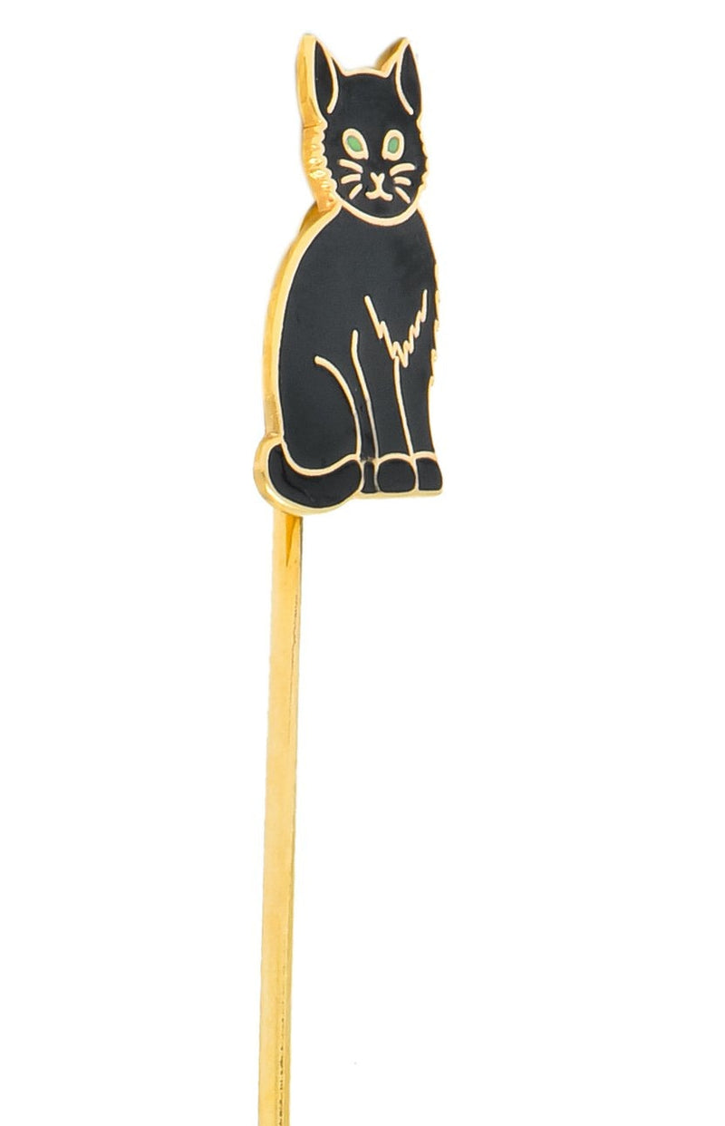 Edwardian 14 Karat Gold Enamel Black Cat Stick Pin - Wilson's Estate Jewelry