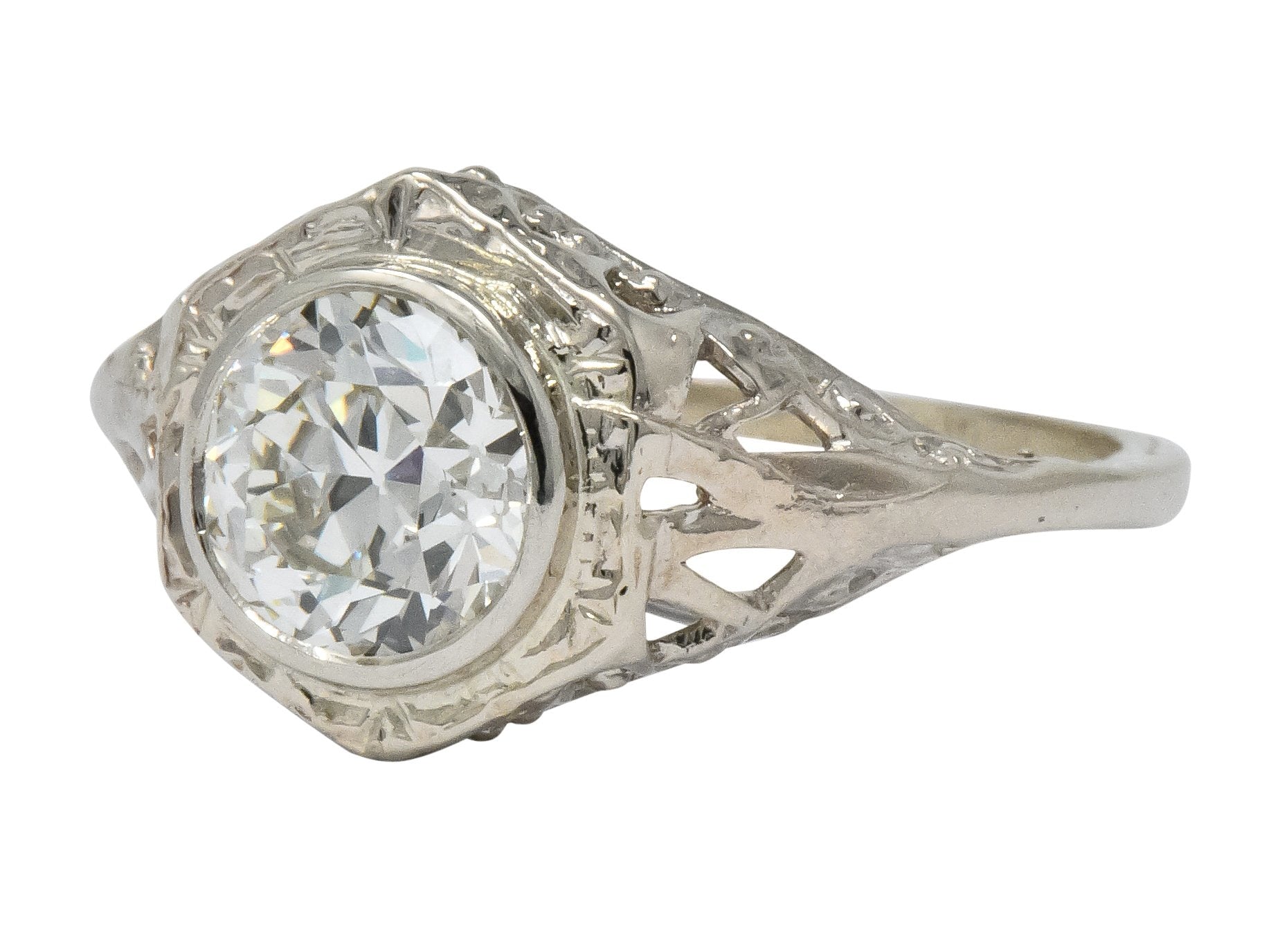 Edwardian 1920's 1.46 CTW Diamond 14 Karat White Gold Engagement Ring GIA - Wilson's Estate Jewelry