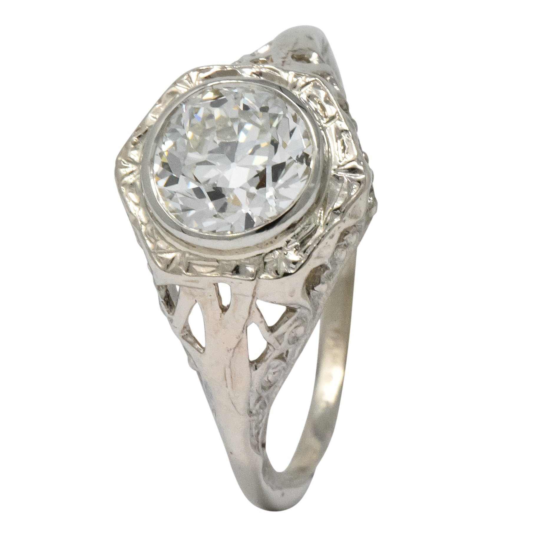 Edwardian 1920's 1.46 CTW Diamond 14 Karat White Gold Engagement Ring GIA - Wilson's Estate Jewelry