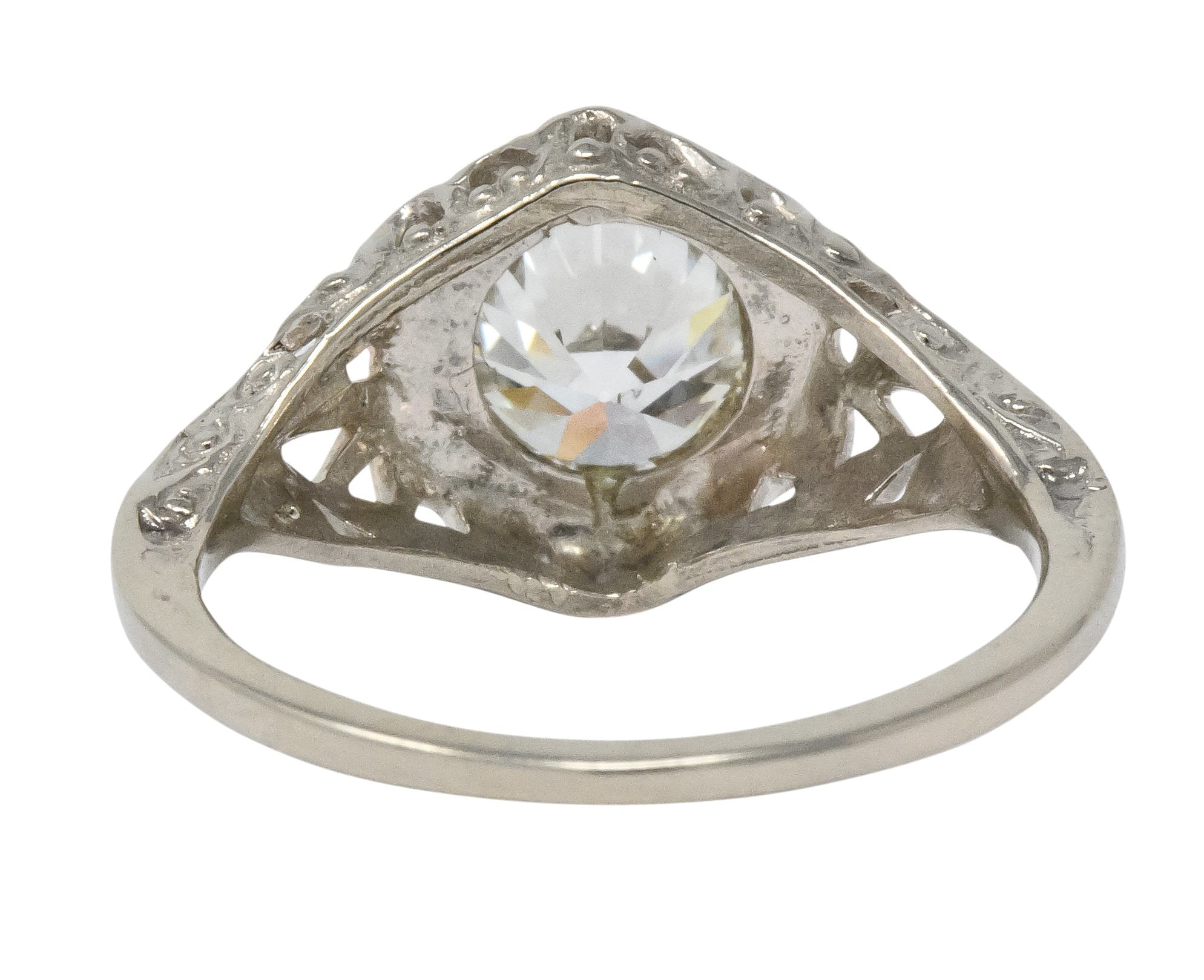 Edwardian 1920's 1.46 CTW Diamond 14 Karat White Gold Engagement Ring GIA - Wilson's Estate Jewelry