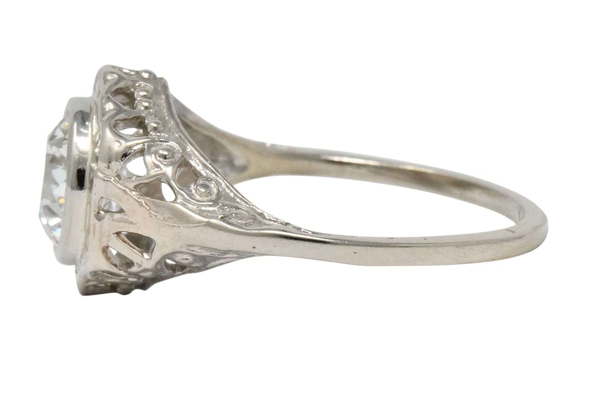 Edwardian 1920's 1.46 CTW Diamond 14 Karat White Gold Engagement Ring GIA - Wilson's Estate Jewelry