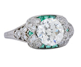 Edwardian 2.10 CTW Old European Diamond Emerald Platinum Engagement Ring GIA - Wilson's Estate Jewelry