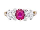 Edwardian 2.48 CTW Burma Ruby Diamond 18 Karat Gold Platinum Three Stone Ring - Wilson's Estate Jewelry