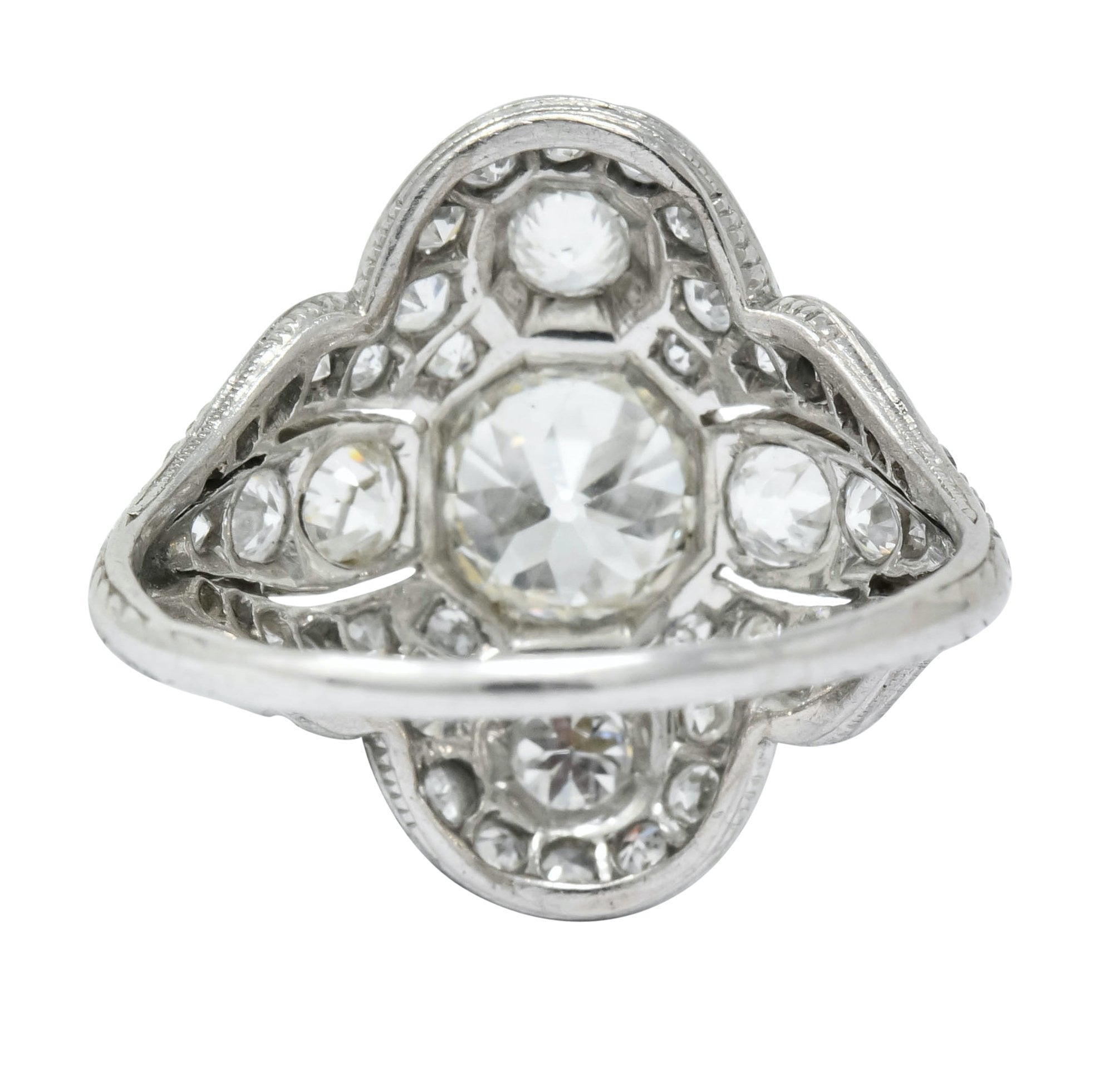 Edwardian 2.60 CTW Old European Diamond Platinum Quatrefoil Dinner Ring - Wilson's Estate Jewelry