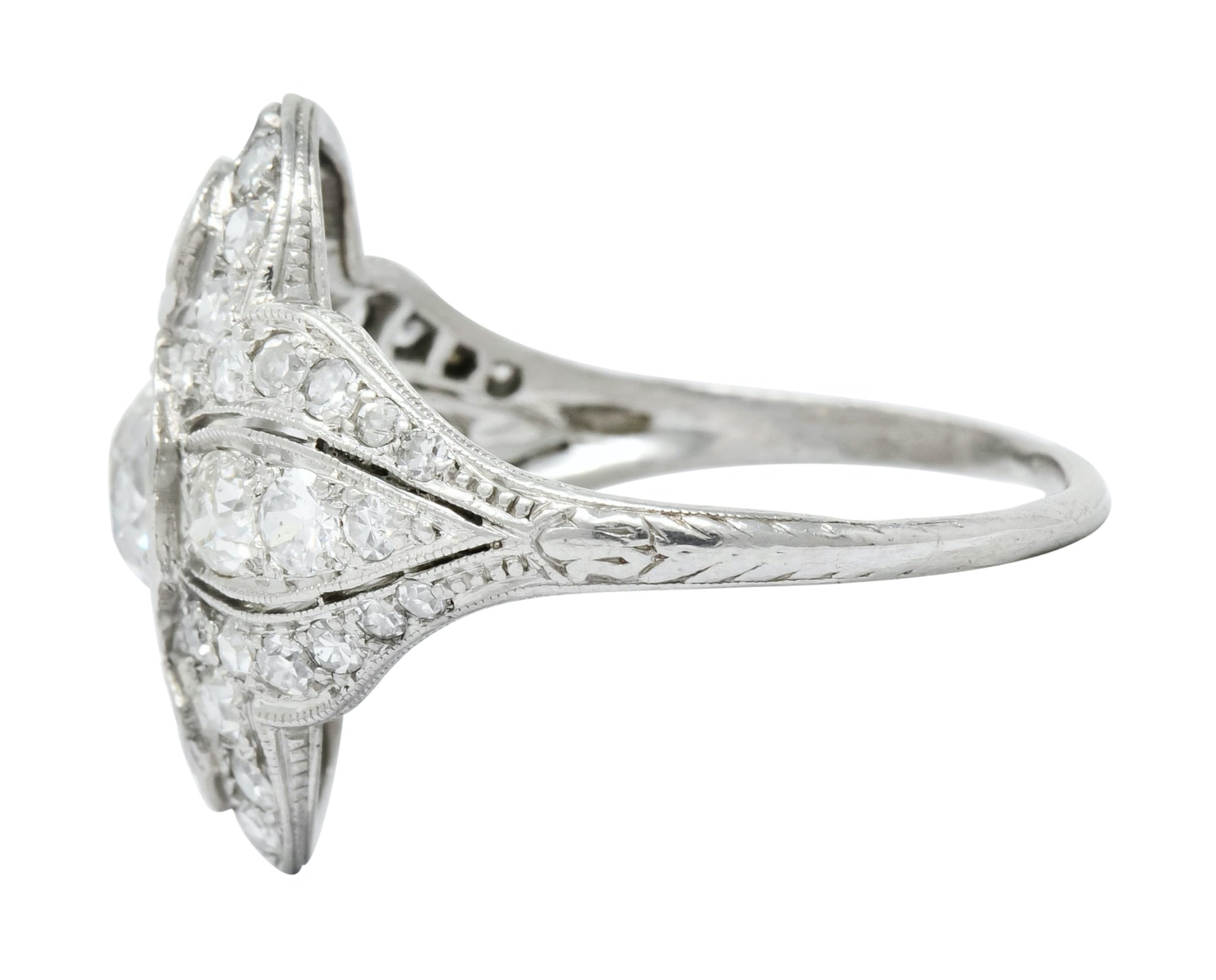 Edwardian 2.60 CTW Old European Diamond Platinum Quatrefoil Dinner Ring - Wilson's Estate Jewelry