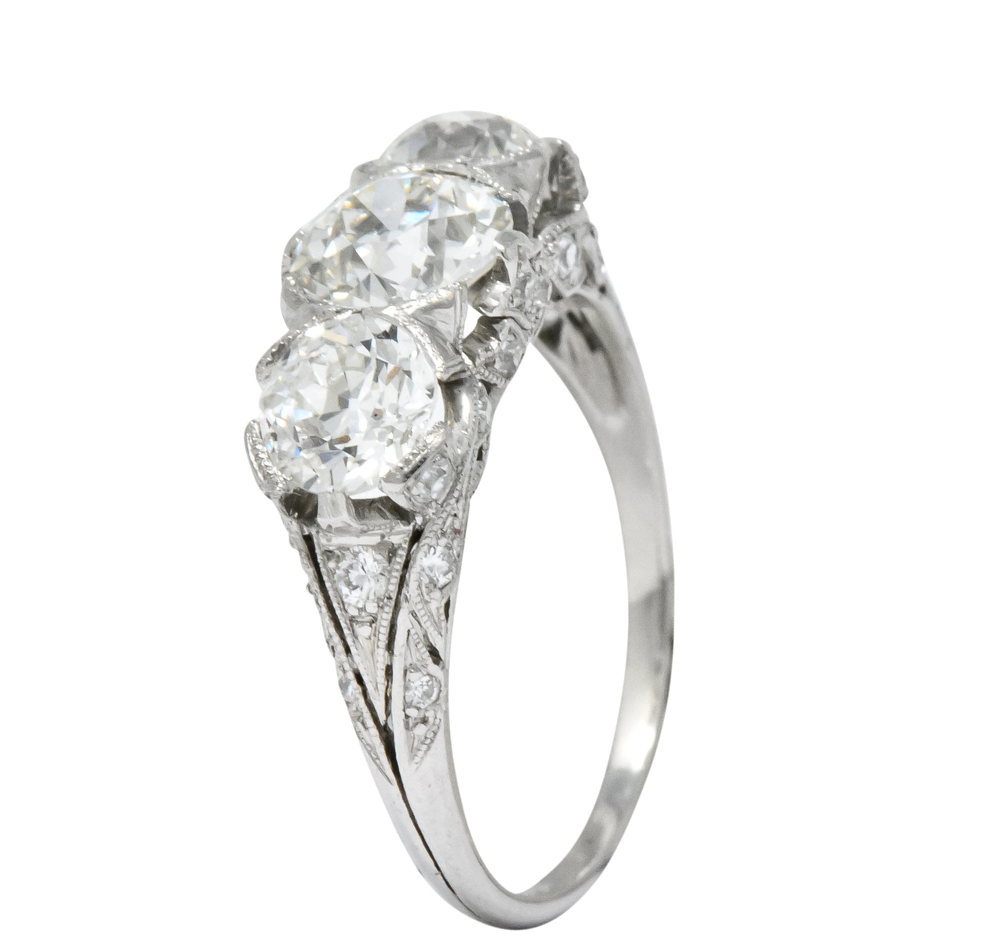 Edwardian 2.70 CTW Old European Diamond Platinum Three Stone Ring GIA - Wilson's Estate Jewelry