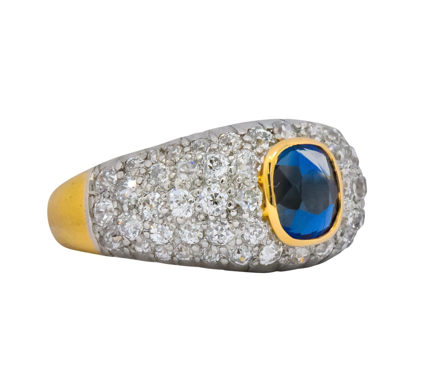 Edwardian 2.75 CTW Sapphire Diamond Platinum-Topped 18 Karat Gold Pave Band Ring Wilson's Estate Jewelry