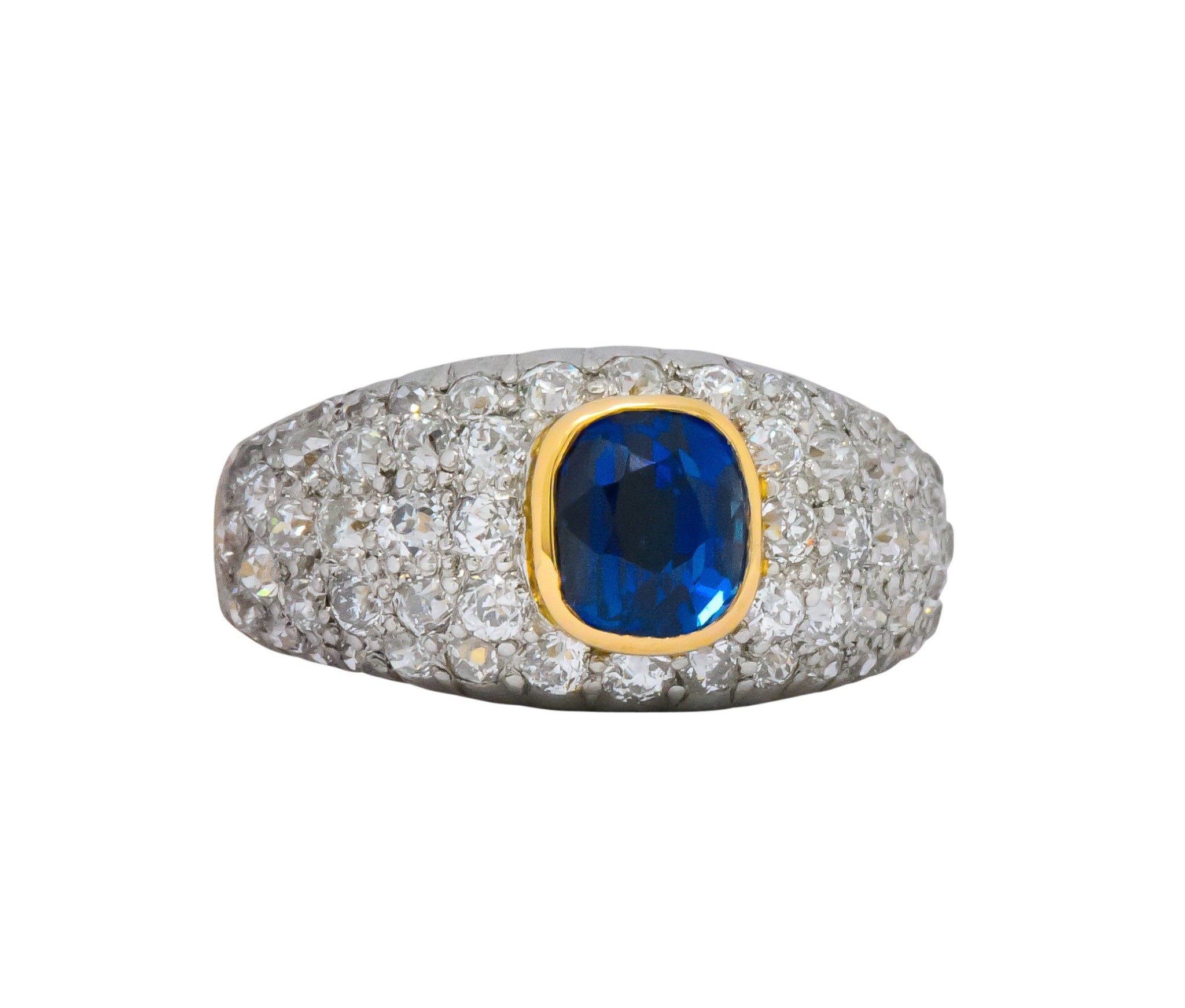 Edwardian 2.75 CTW Sapphire Diamond Platinum-Topped 18 Karat Gold Pave Band Ring Wilson's Estate Jewelry