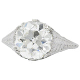 Edwardian 3.32 CTW Old European Diamond & Platinum Engagement Ring GIA Certified Wilson's Estate Jewelry