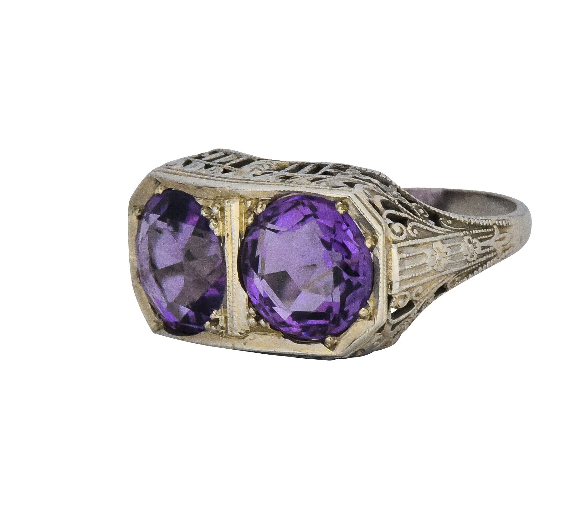 Edwardian 4.80 CTW Amethyst 14 Karat White Gold Ring Wilson's Estate Jewelry