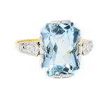 Edwardian 6.25 CTW Aquamarine Diamond Platinum-Topped 18 Karat Gold Ring Circa 1915 - Wilson's Estate Jewelry