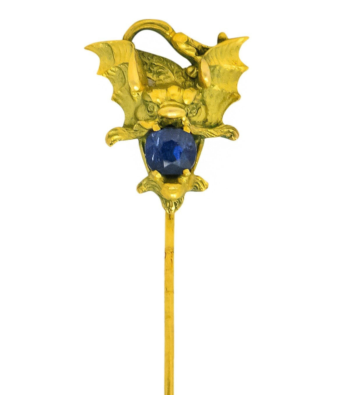 Edwardian 0.82 CTW Sapphire 18 Karat Green Gold Sea Serpent Dragon Stickpin - Wilson's Estate Jewelry