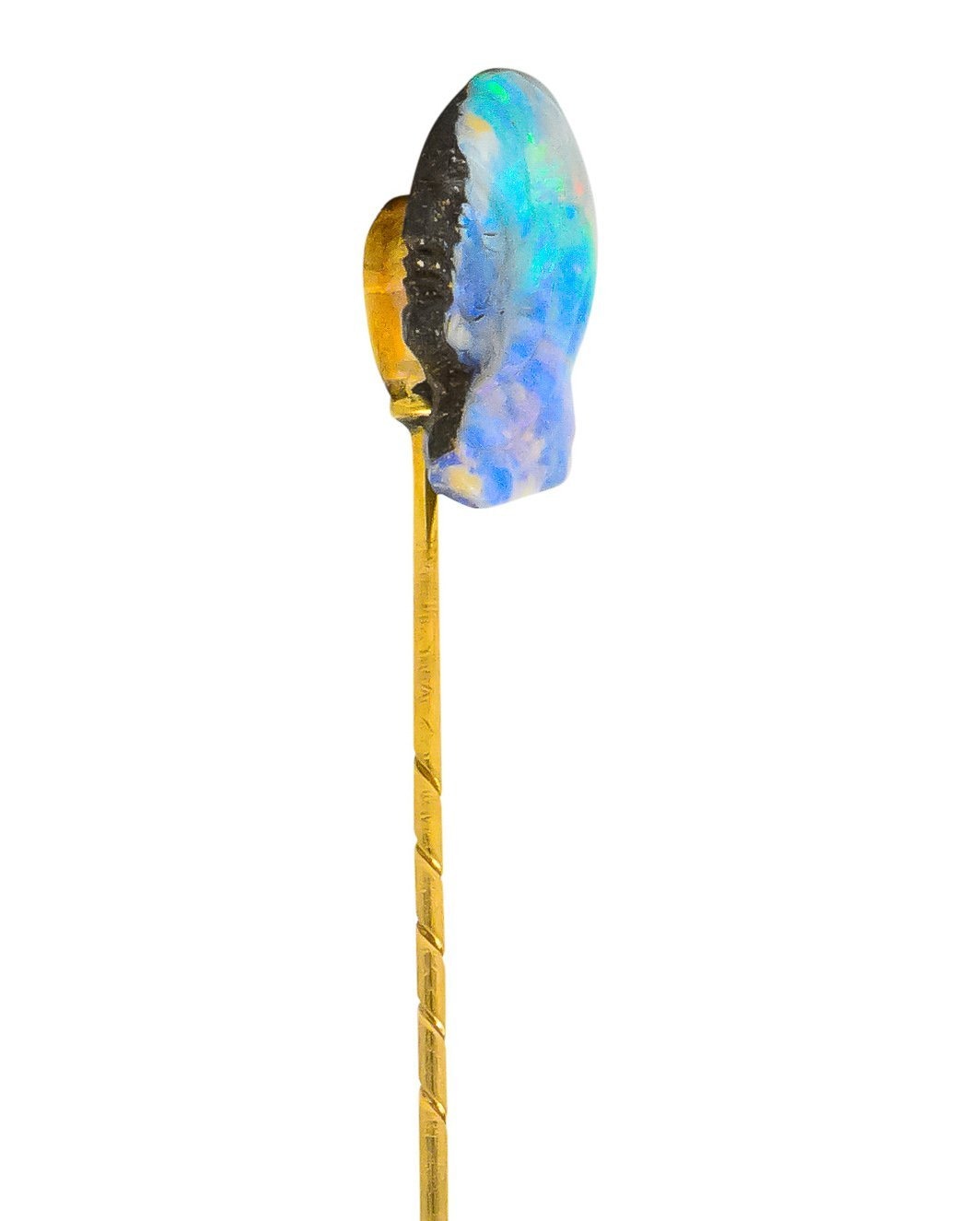 Edwardian Carved Boulder Opal 14 Karat Gold Cameo Stickpin - Wilson's Estate Jewelry