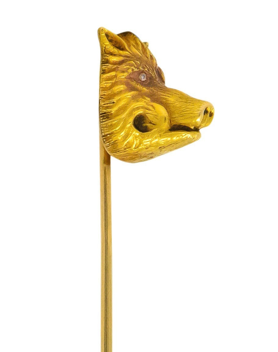 Edwardian Diamond 14 Karat Yellow Gold Boar Stickpin - Wilson's Estate Jewelry