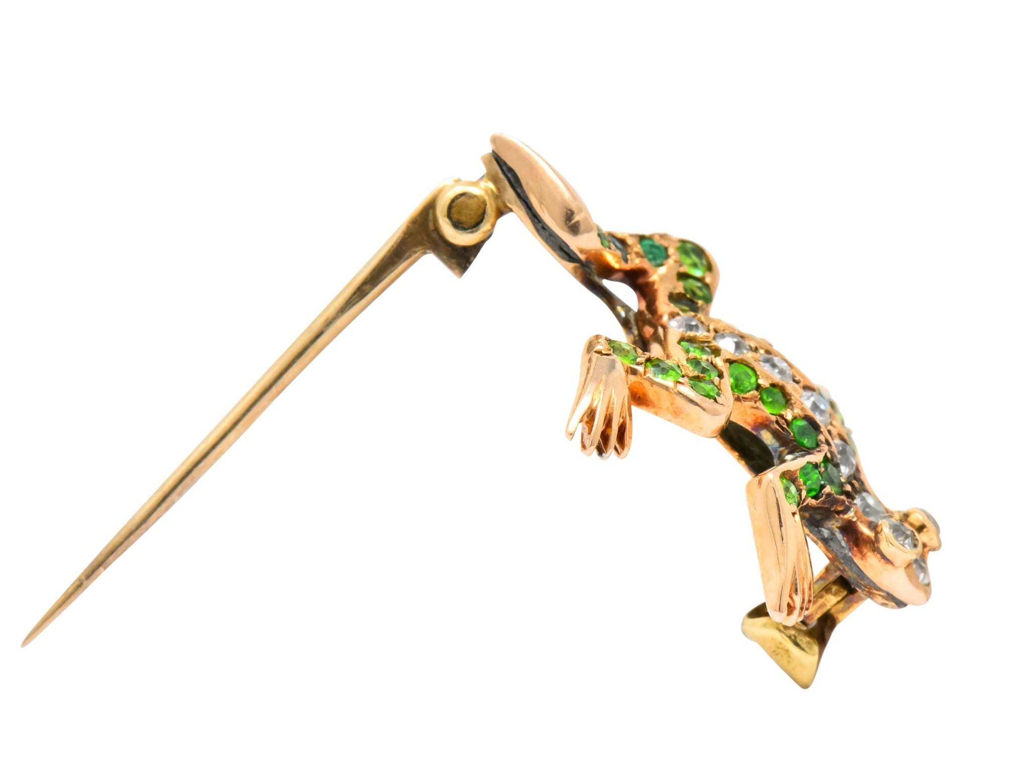 Edwardian Diamond Demantoid Garnet 14 Karat Gold Frog Brooch Circa 1900 - Wilson's Estate Jewelry